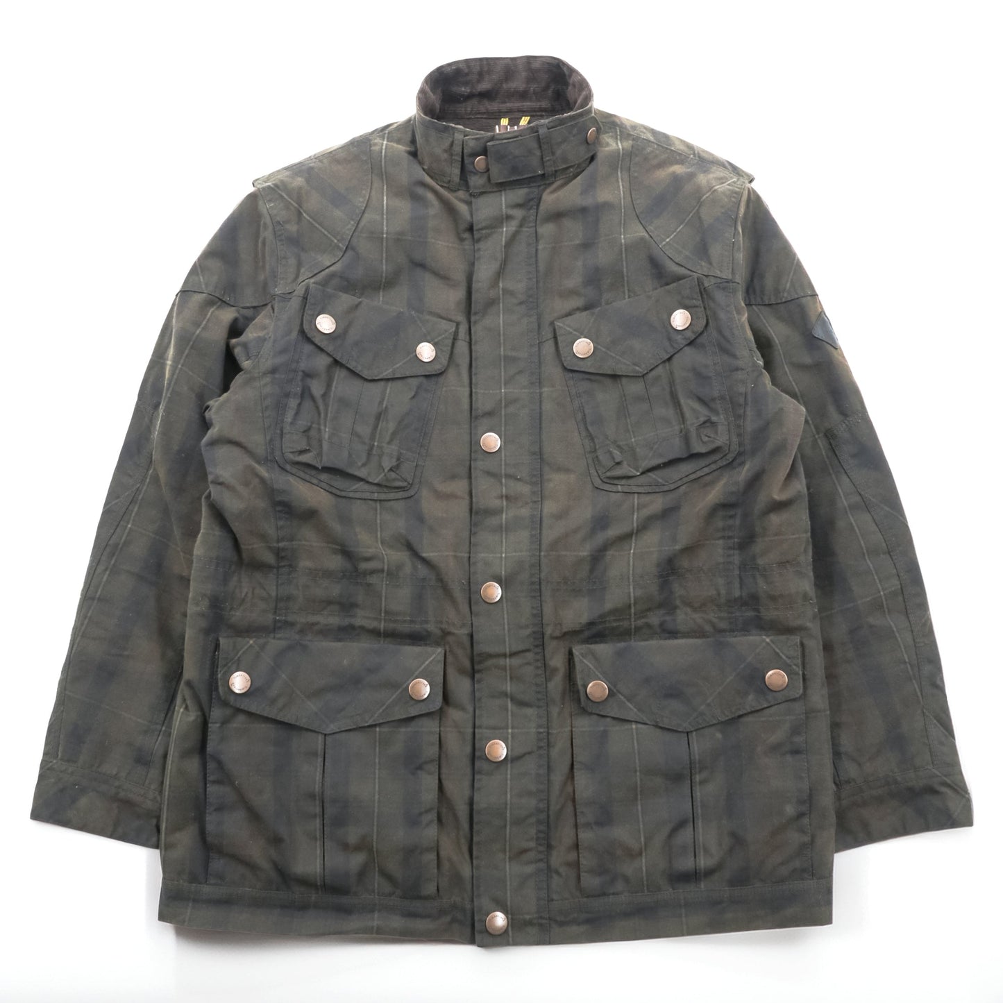 Timberland × British Millerain オイルド ハンティングジャケット L チェック チンストラップ 襟コーデュロイ 英国製生地 ワックスコットン