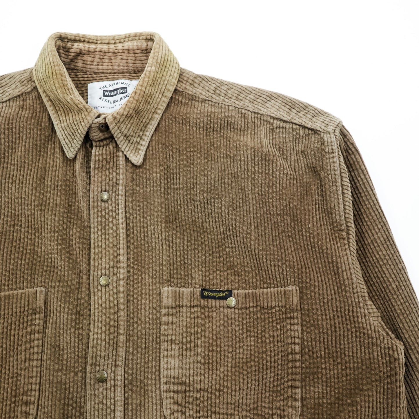 Wrangler 90年代 USA製 コーデュロイ ワークシャツ L ブラウン 胸ポケット スナップボタン