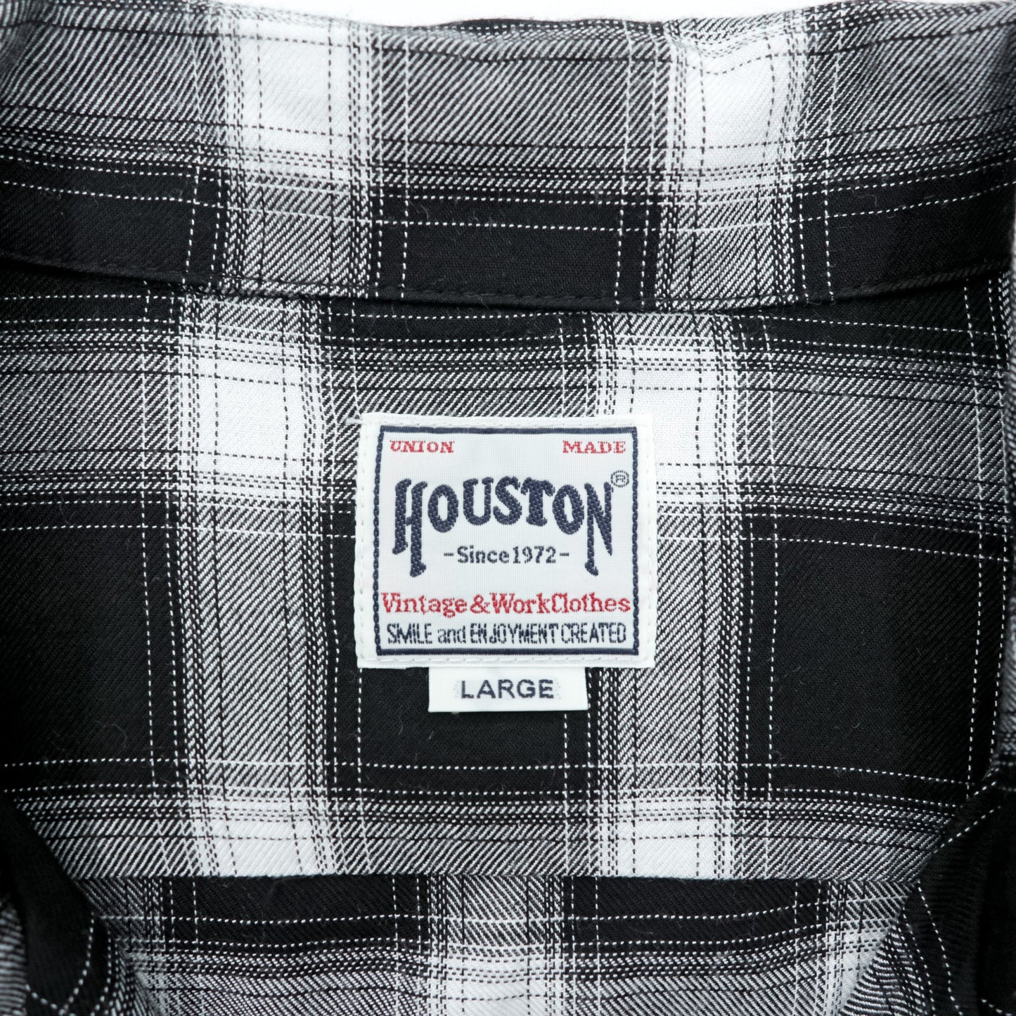 HOUSTON オンブレチェック オープンカラーシャツ L ブラック レーヨン 胸ポケット 開襟 ボックス 41005