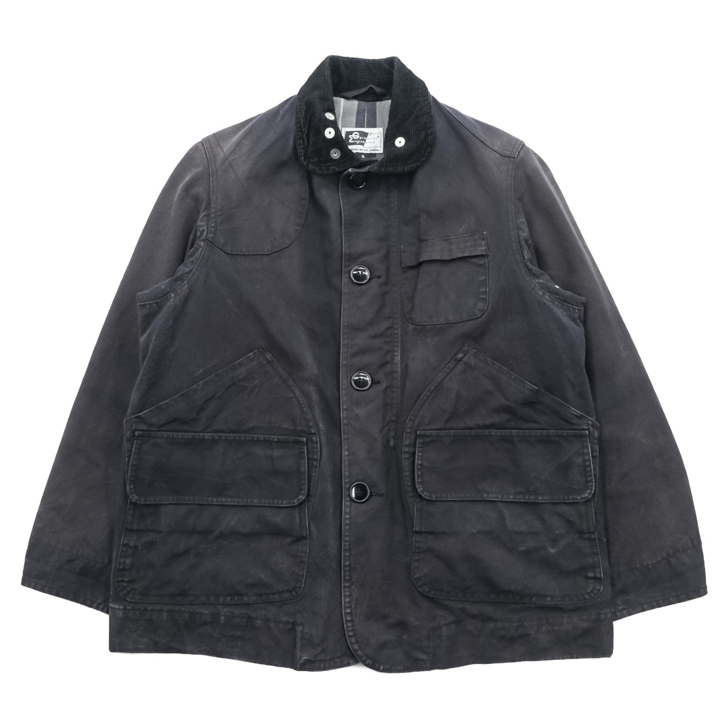 ENGINEERED GARMENTS ハンティングジャケット フィールドジャケット S ブラック 襟コーデュロイ チェンジボタン チンストラップ USA製