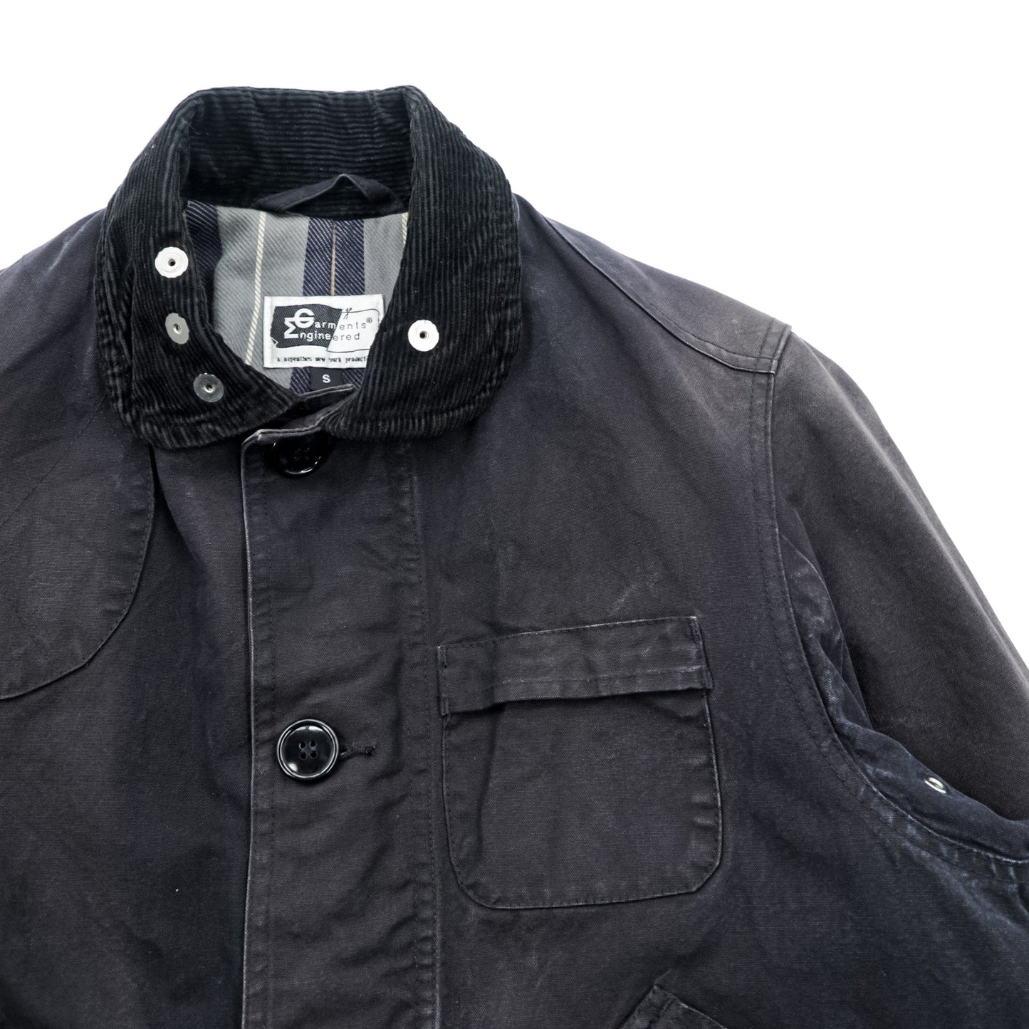 ENGINEERED GARMENTS ハンティングジャケット フィールドジャケット S ブラック 襟コーデュロイ チェンジボタン チンストラップ USA製