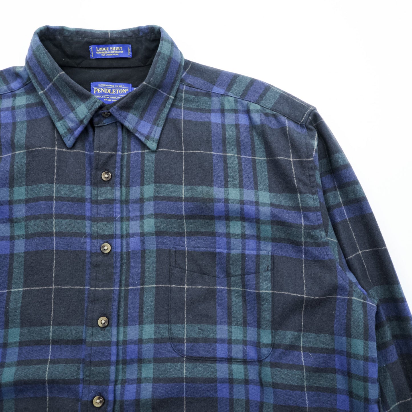 PENDLETON フランネルシャツ 長袖ウールシャツ XL グリーン チェック 胸ポケット LODGE SHIRT WASHABLE WOOL