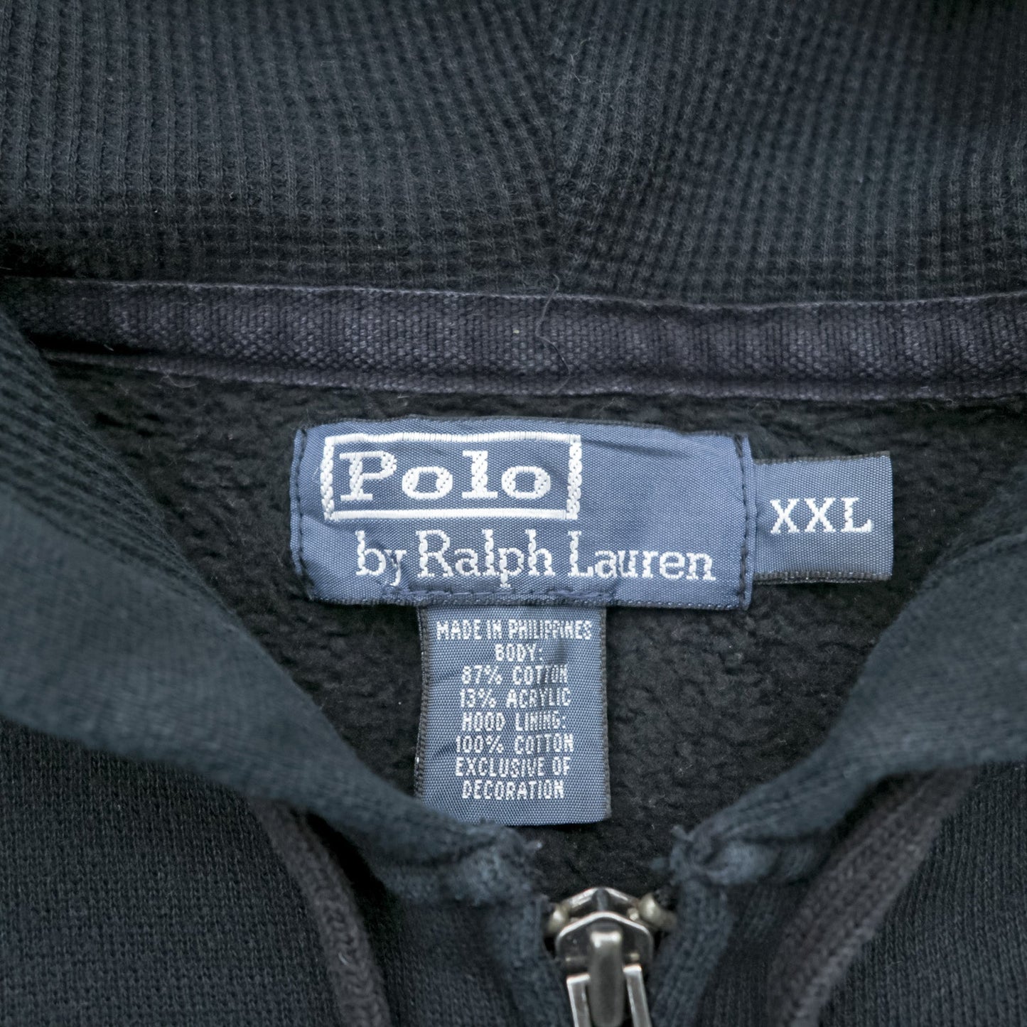 Polo Ralph Lauren 90年代 ビッグポニー 刺繍 ジップパーカー XXL コットン ブラック CONMERジップ フロントポケット
