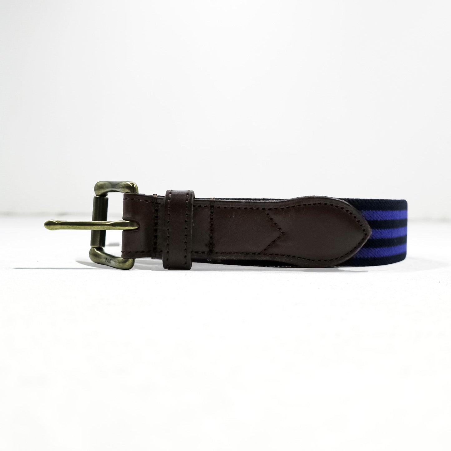 Polo Ralph Lauren レザー 伸縮 リボンベルト ストライプ ブルー 真鍮 ゴールド バックル