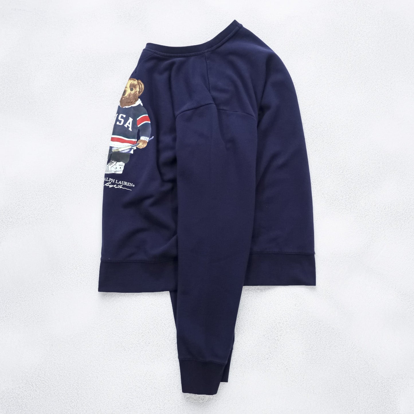 Polo Ralph Lauren ポロベア 前V スウェット トレーナー M ネイビー USA ホッケー コットン クルーネック