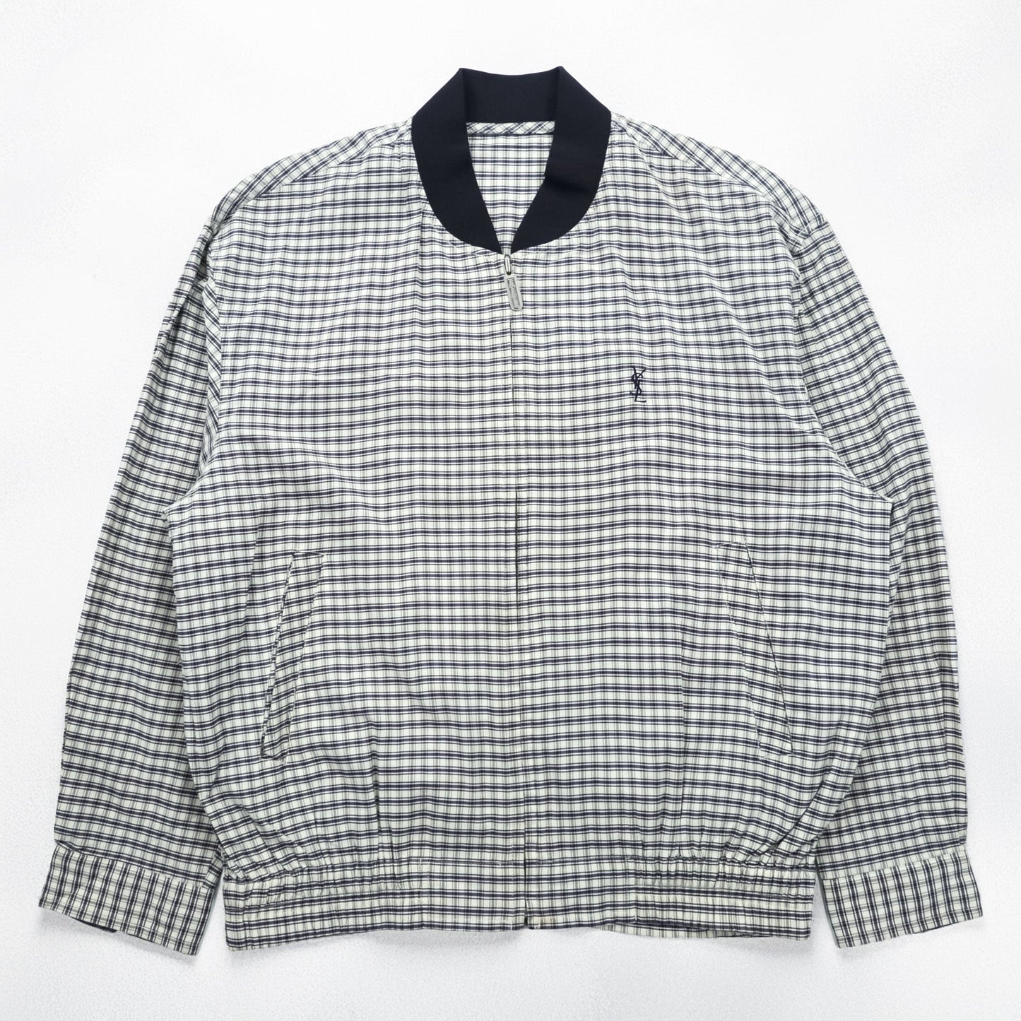 YVES SAINT LAURENT 90年代 ヴィンテージ ジップアップ ブルゾン ボンバージャケット L チェック pour homme YSL オールド