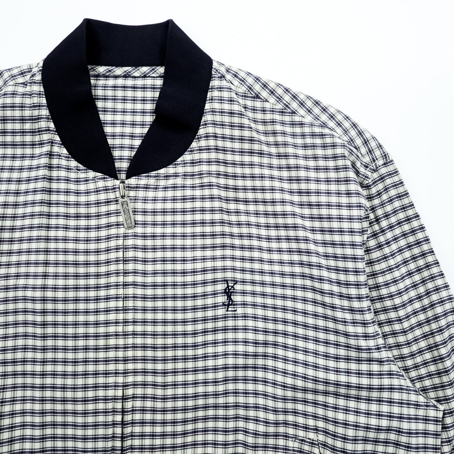 YVES SAINT LAURENT 90年代 ヴィンテージ ジップアップ ブルゾン ボンバージャケット L チェック pour homme YSL オールド