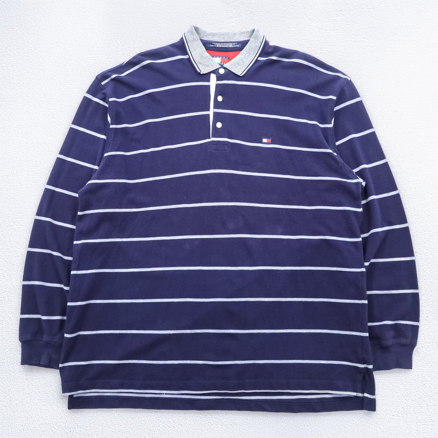 TOMMY HILFIGER 90年代 USA製 ラガーシャツ 長袖 ポロシャツ 2XL ボーダー ネイビー コットン ビッグサイズ