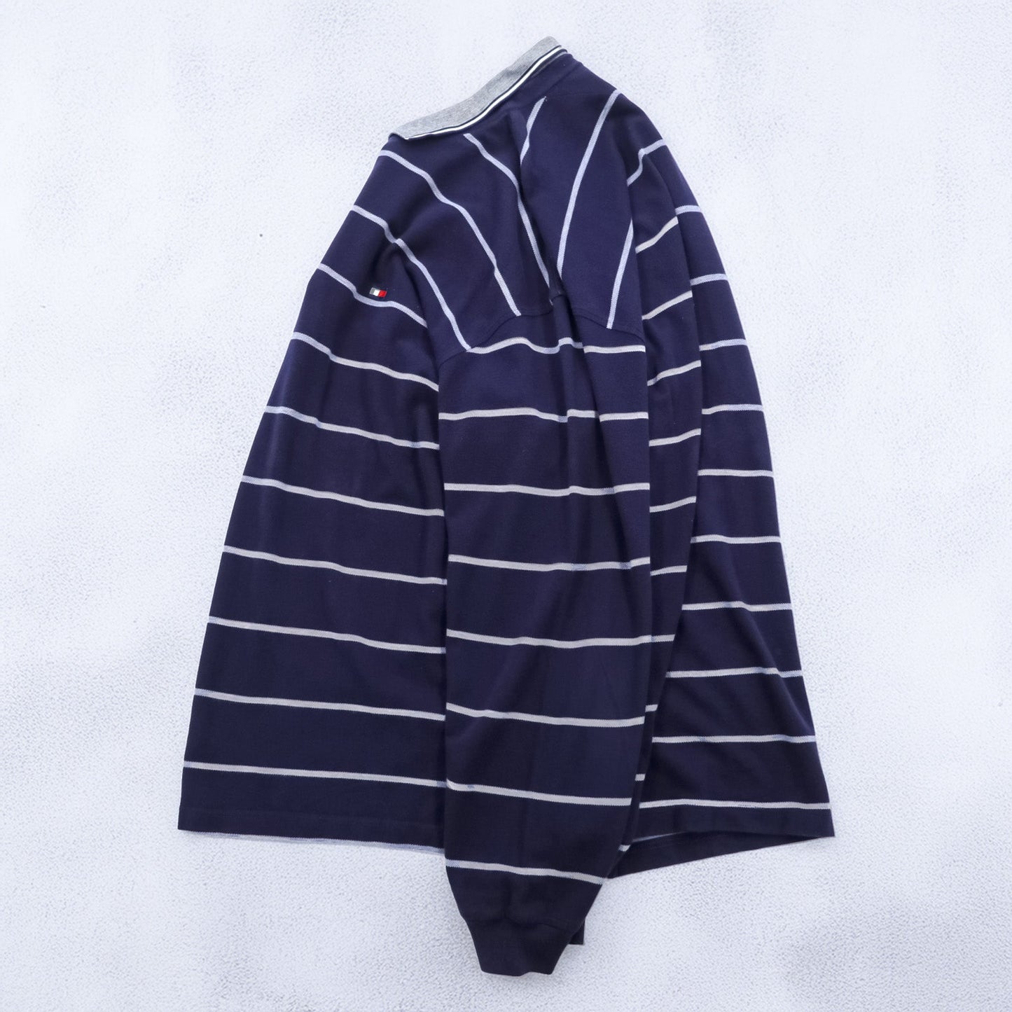 TOMMY HILFIGER 90年代 USA製 ラガーシャツ 長袖 ポロシャツ 2XL ボーダー ネイビー コットン ビッグサイズ