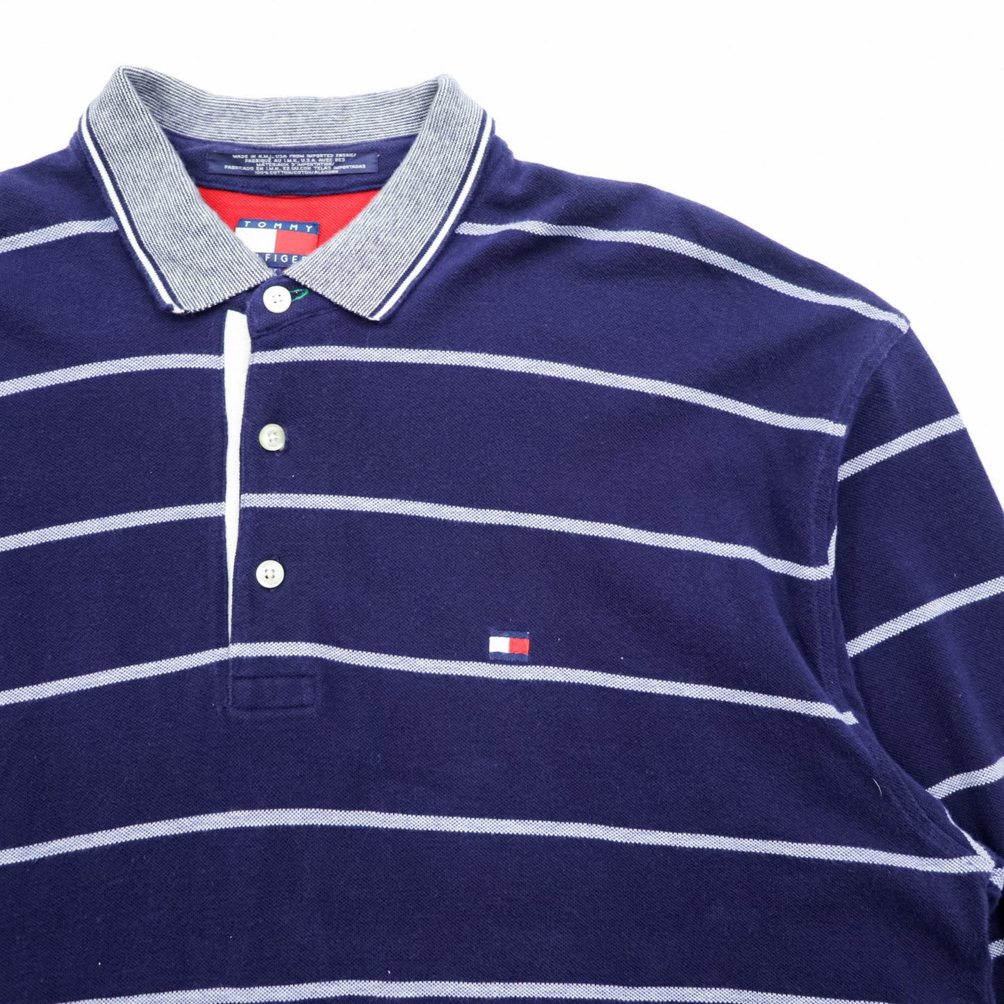 TOMMY HILFIGER 90年代 USA製 ラガーシャツ 長袖 ポロシャツ 2XL ボーダー ネイビー コットン ビッグサイズ
