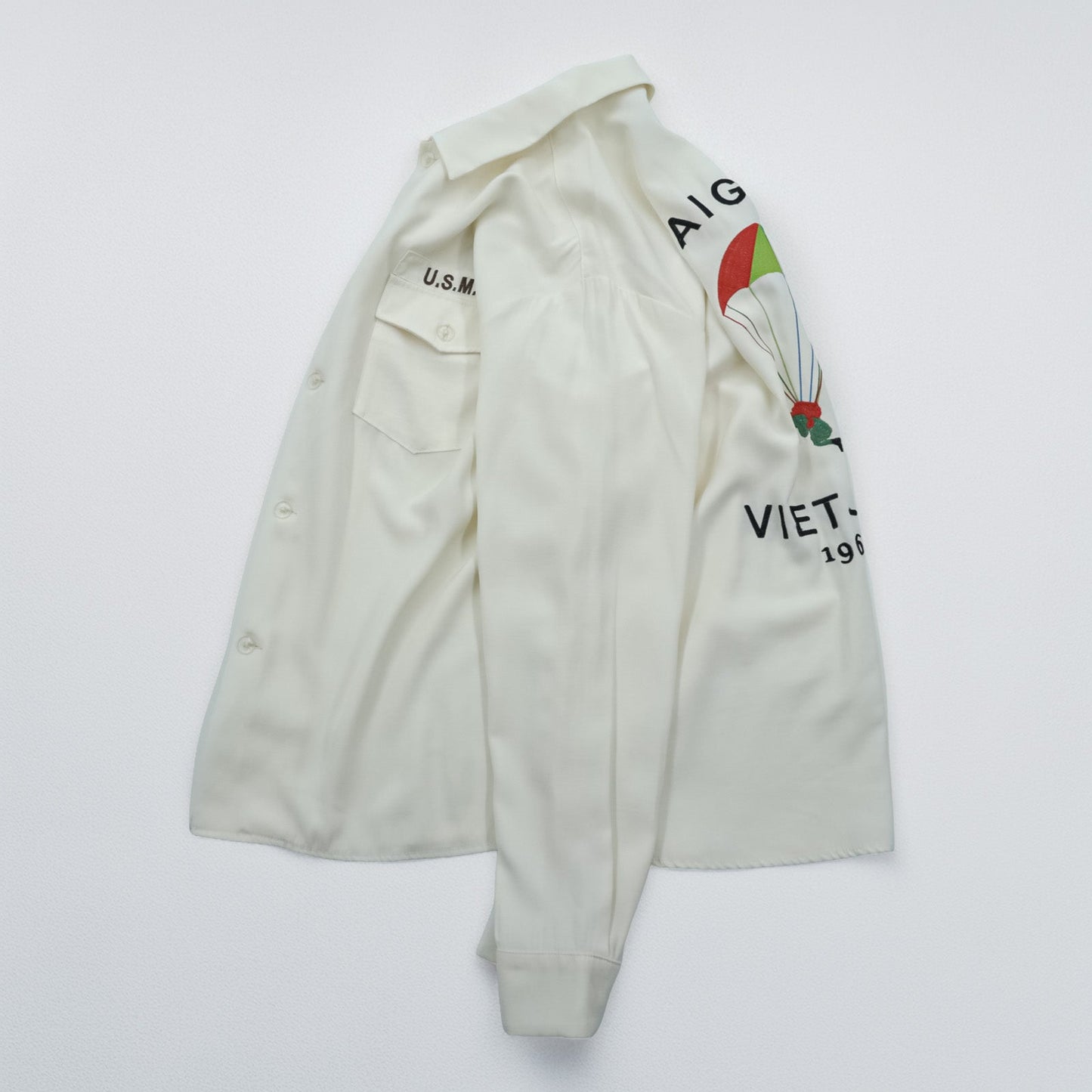 HOUSTON スーベニアシャツ ベトシャツ L ホワイト パラシュート ミリタリー フラップ 胸ポケット 41157 VIET-NAM