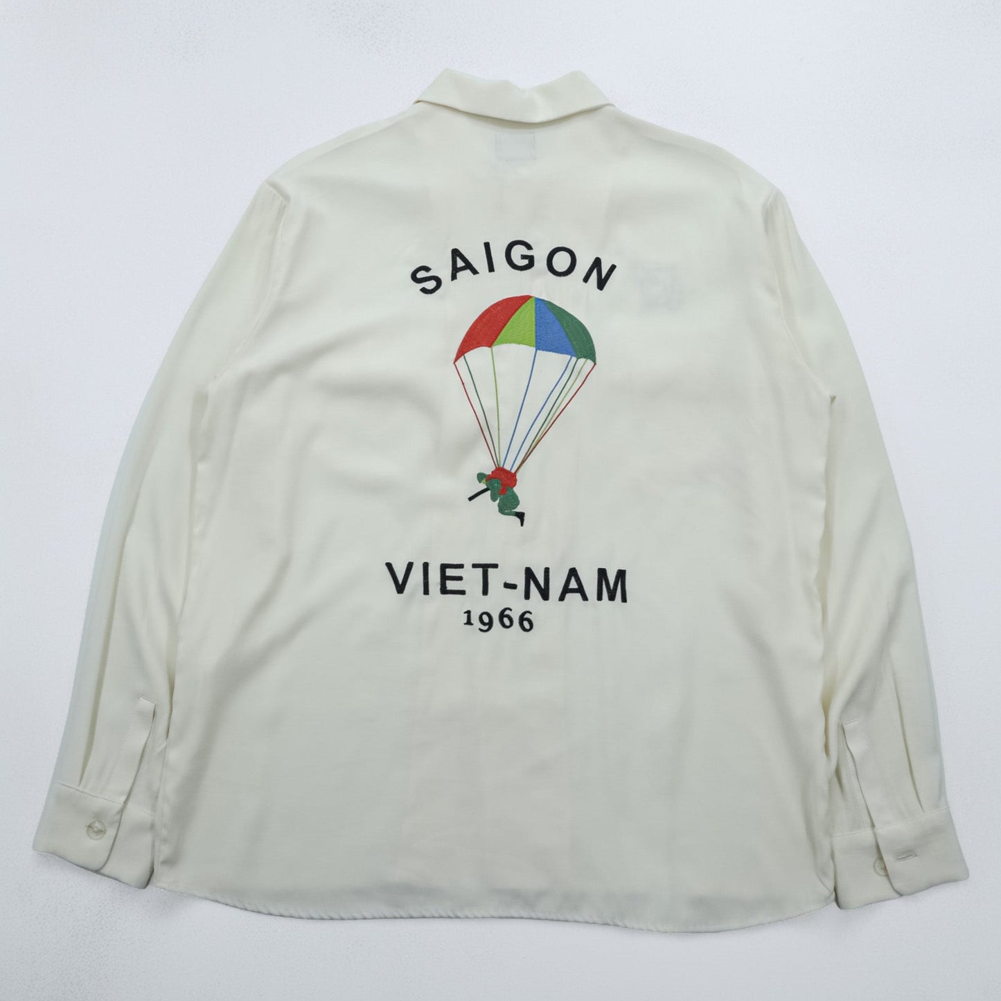 HOUSTON スーベニアシャツ ベトシャツ L ホワイト パラシュート ミリタリー フラップ 胸ポケット 41157 VIET-NAM
