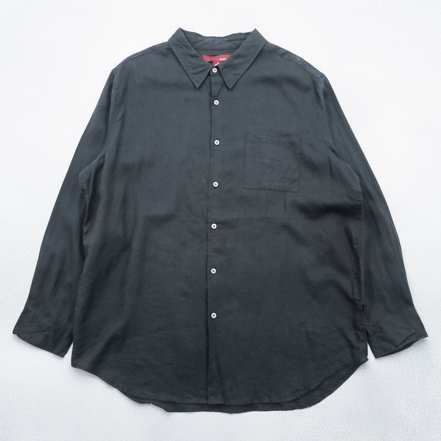 MERONA リネンシャツ 麻100% 長袖シャツ XL ブラック 胸ポケット ビッグサイズ