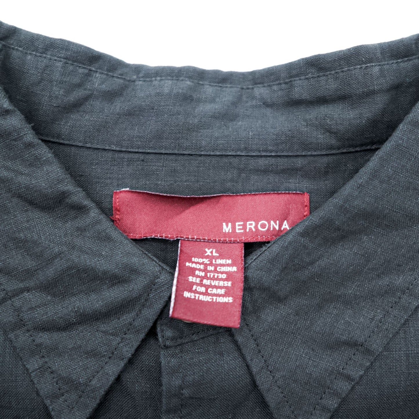 MERONA リネンシャツ 麻100% 長袖シャツ XL ブラック 胸ポケット ビッグサイズ