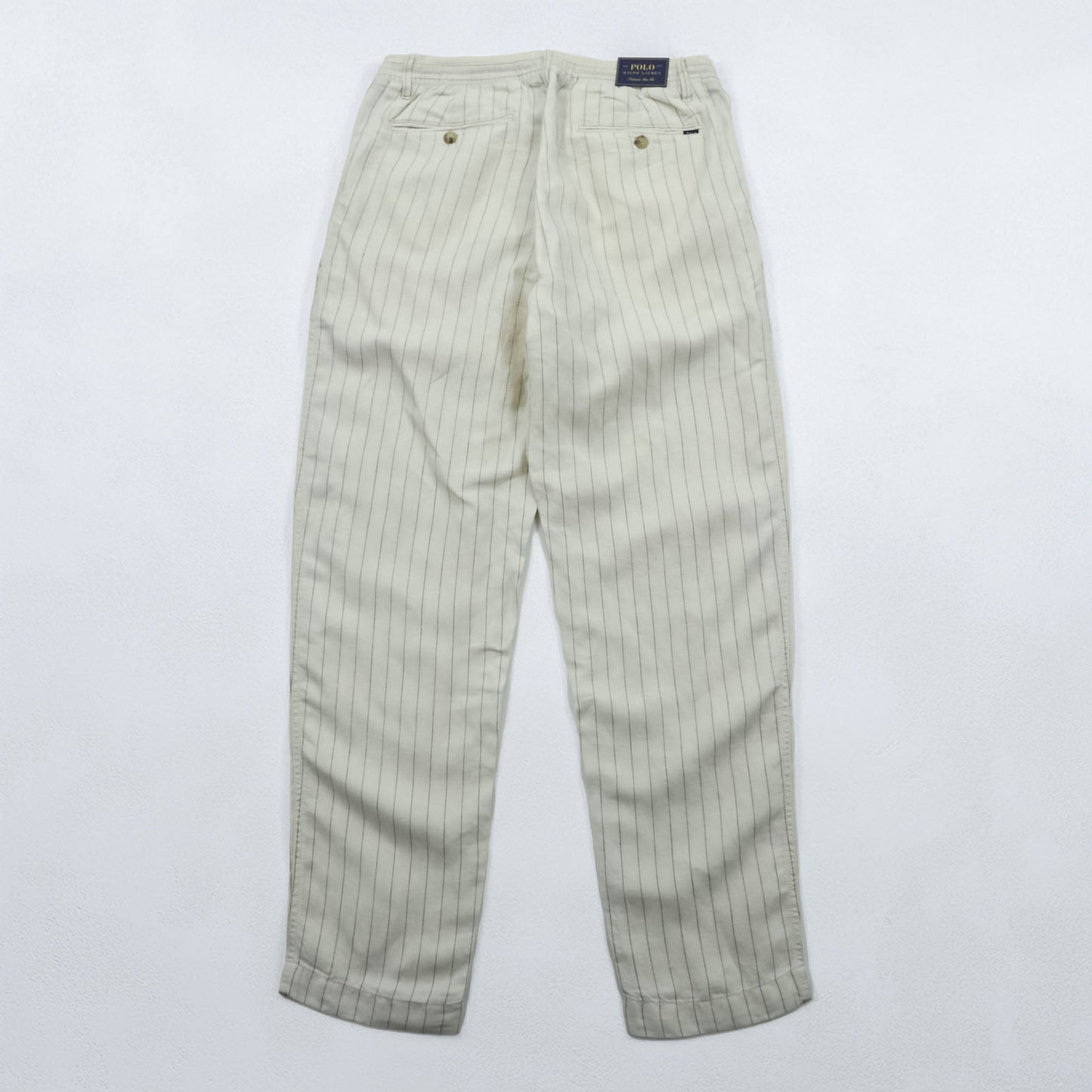 Polo Ralph Lauren プレップスター イージー リネン スラックス パンツ M ベージュ ストライプ スリム テーパード フィット 未使用品 MNPOPNT14G20349