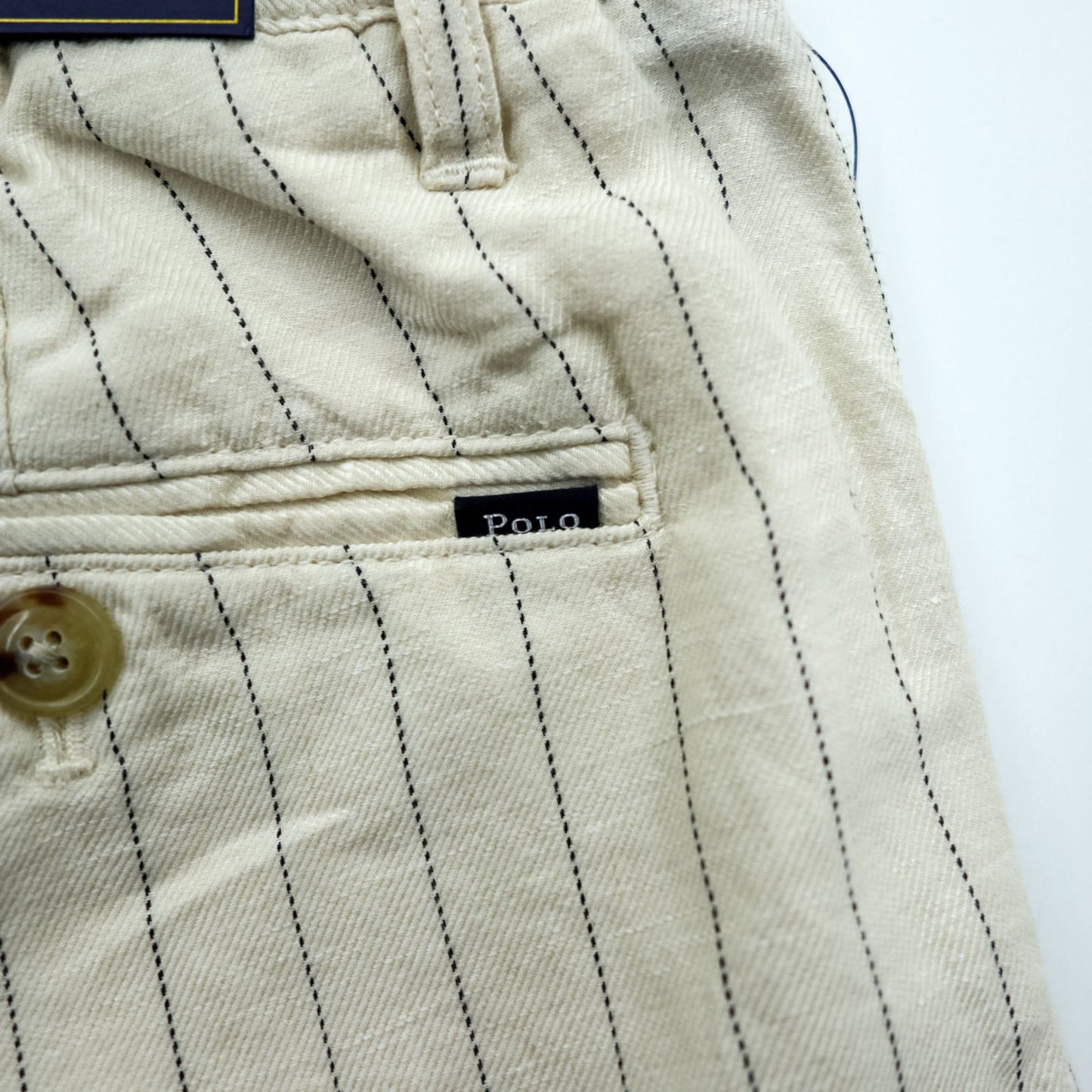 Polo Ralph Lauren プレップスター イージー リネン スラックス パンツ M ベージュ ストライプ スリム テーパード フィット 未使用品 MNPOPNT14G20349