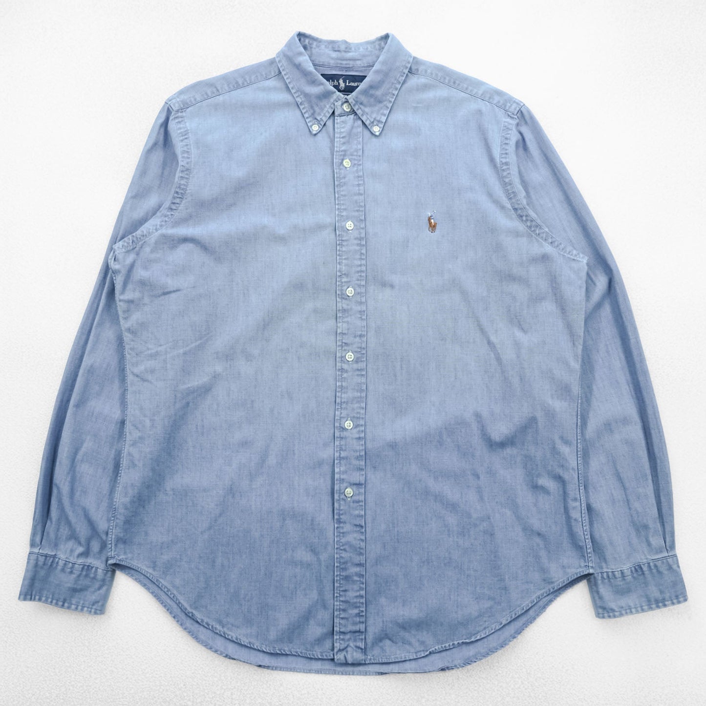 Ralph Lauren 90年代 シャンブレー ボタンダウンシャツ L ブルー CLASSIC FIT スモールポニー 刺繍 ロゴ