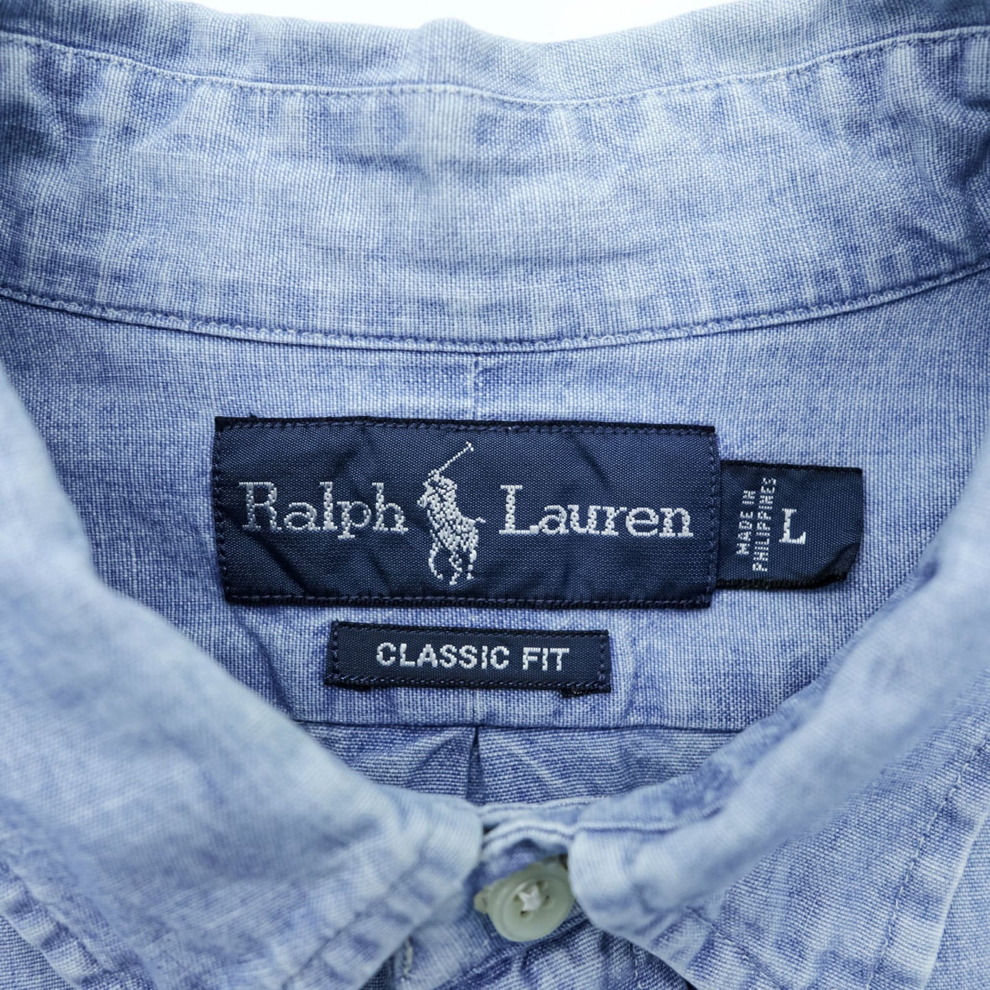 Ralph Lauren 90年代 シャンブレー ボタンダウンシャツ L ブルー CLASSIC FIT スモールポニー 刺繍 ロゴ