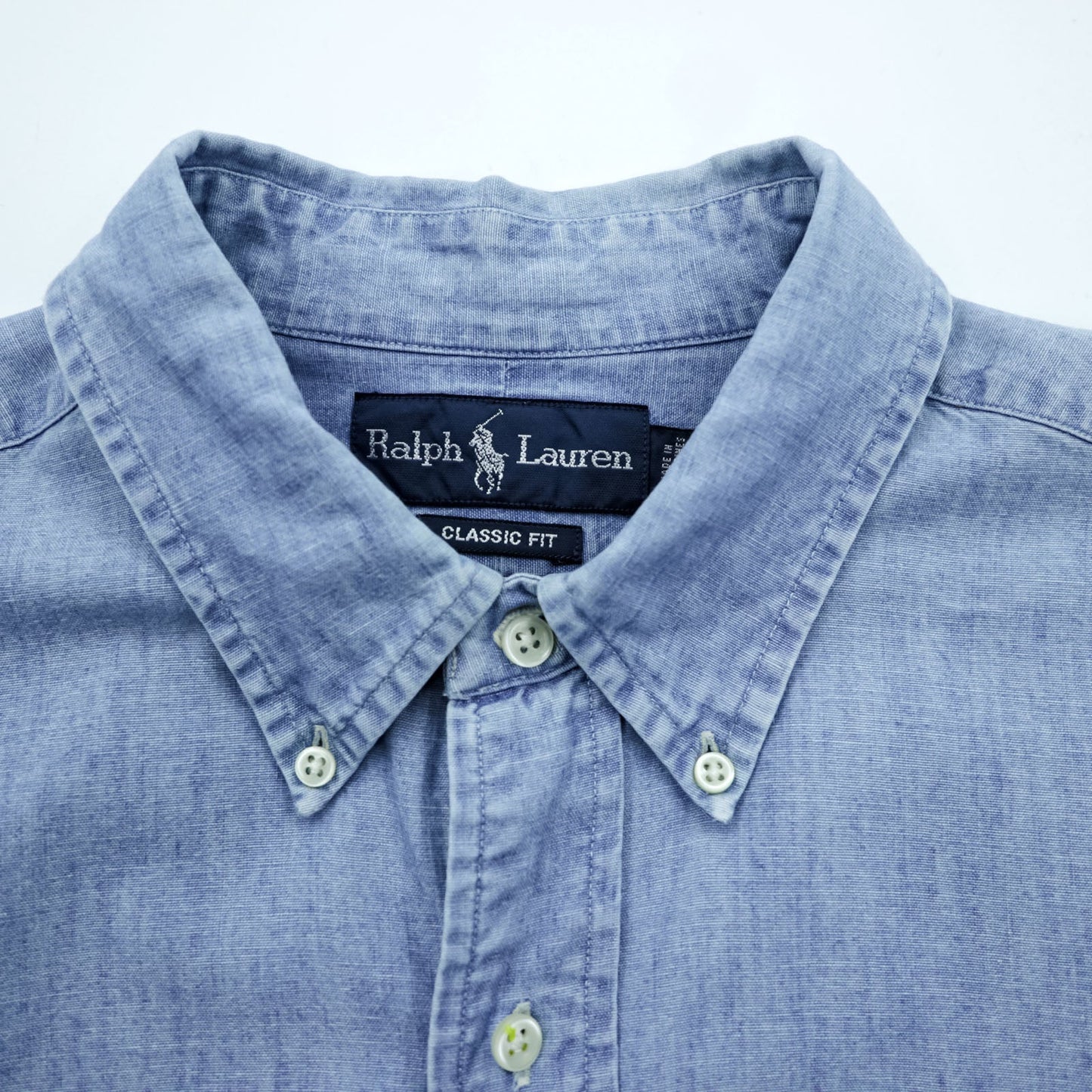 Ralph Lauren 90年代 シャンブレー ボタンダウンシャツ L ブルー CLASSIC FIT スモールポニー 刺繍 ロゴ