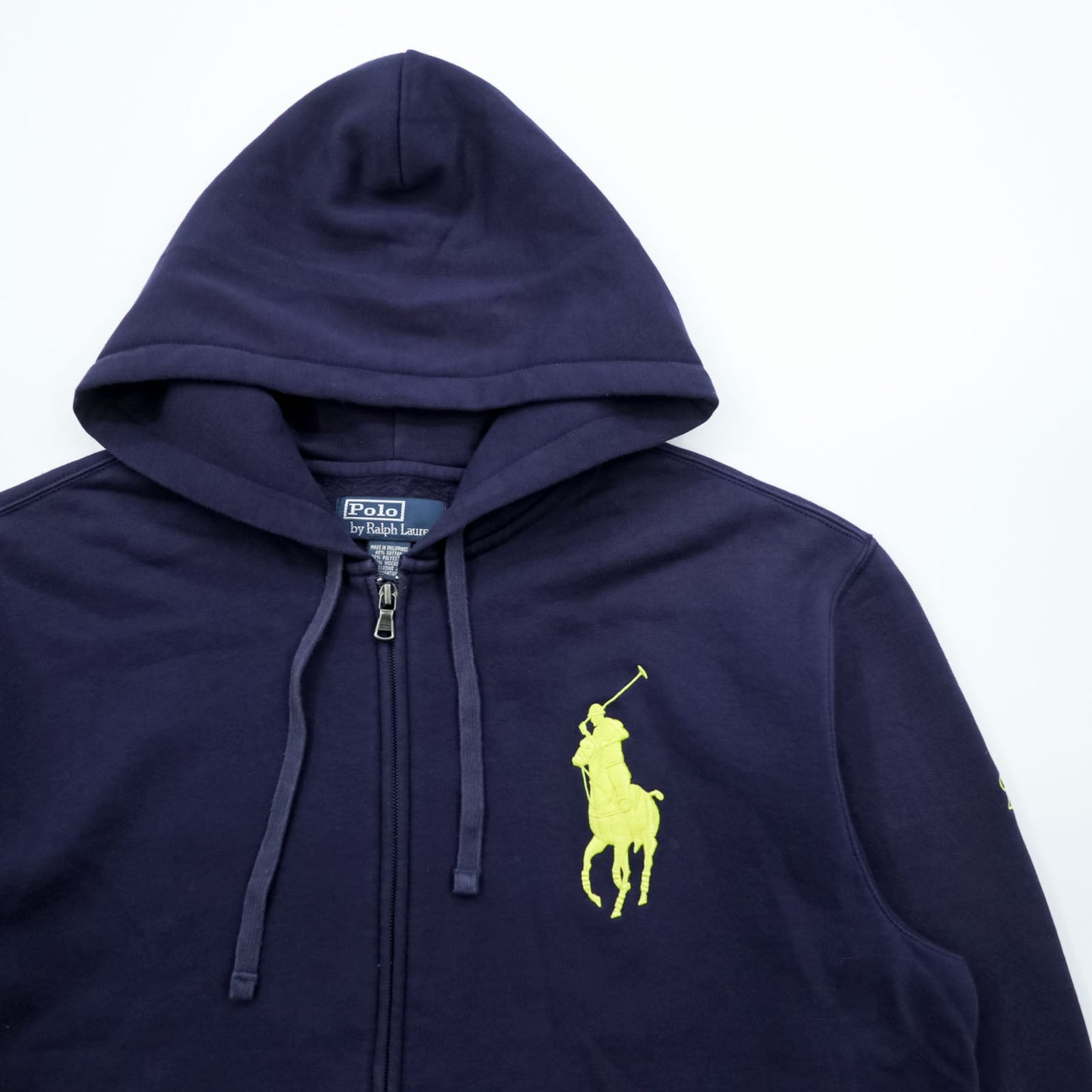 Polo Ralph Lauren 90年代 ビッグポニー 刺繍 ジップパーカー L ネイビー フロントポケット コットン