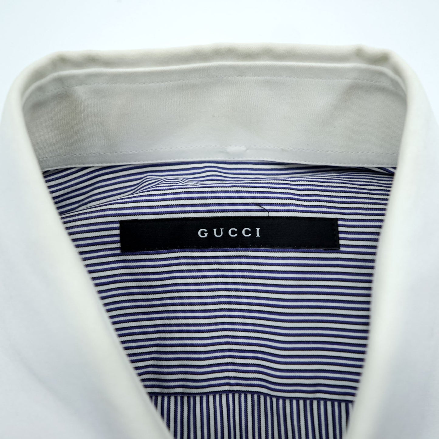 GUCCI イタリア製 クレリックシャツ ドレスシャツ M ストライプ ブルー コットン G9U9BR