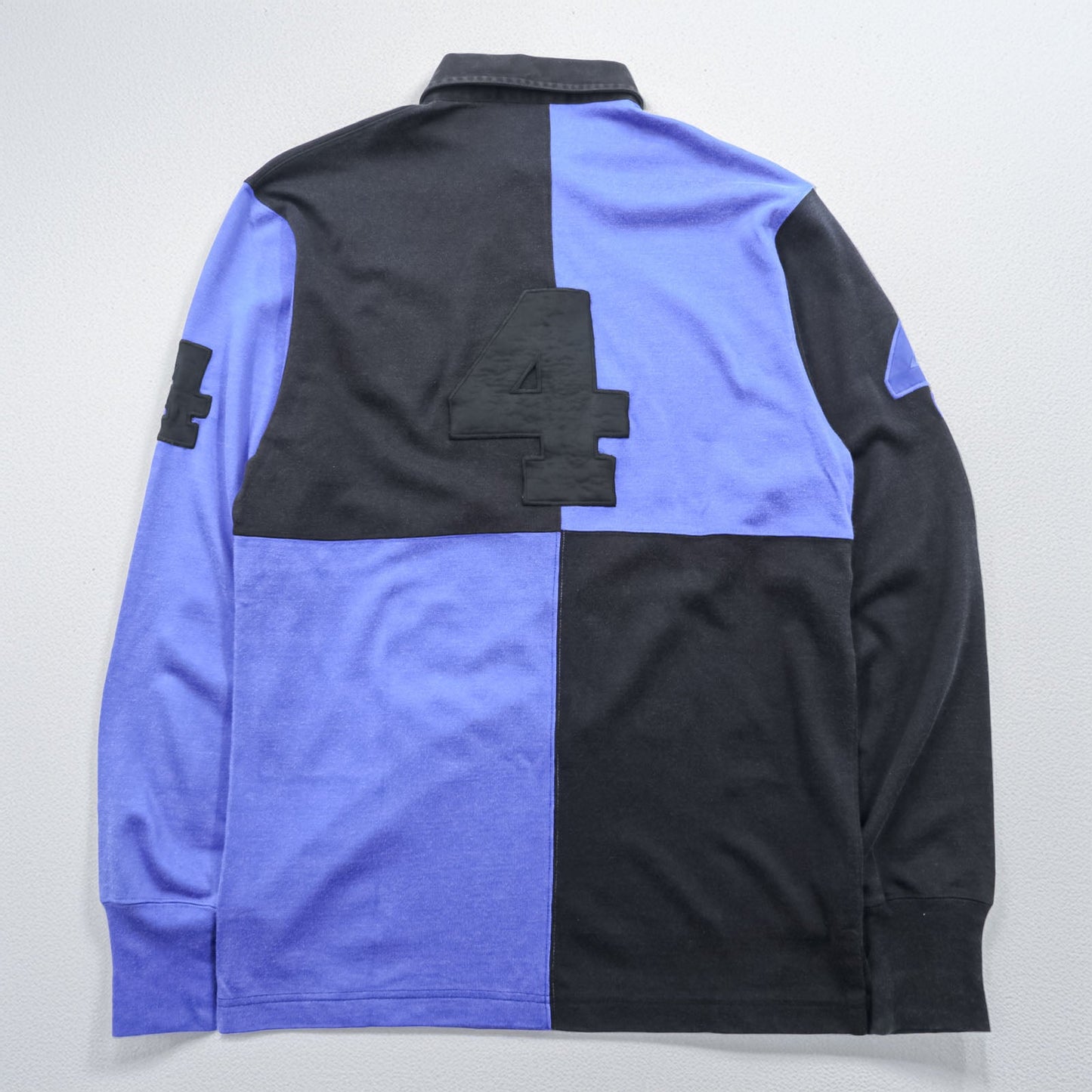 Polo Ralph Lauren 90年代 長袖 ポロシャツ ラガーシャツ M ブラック ブルー カラーブロック エンブレムロゴ ナンバリング