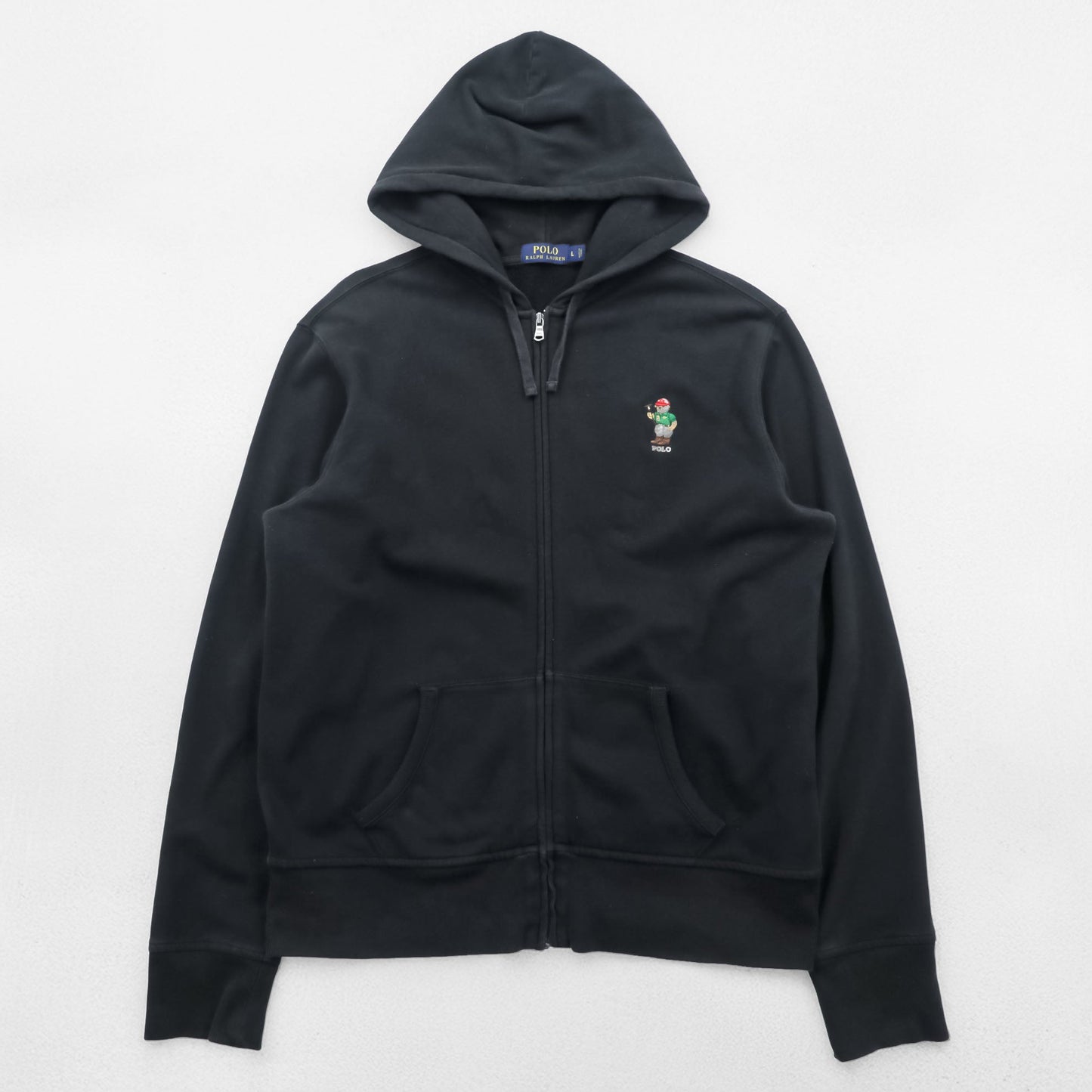 Polo Ralph Lauren ポロベア ジップパーカー L ブラック フロントポケット コットン