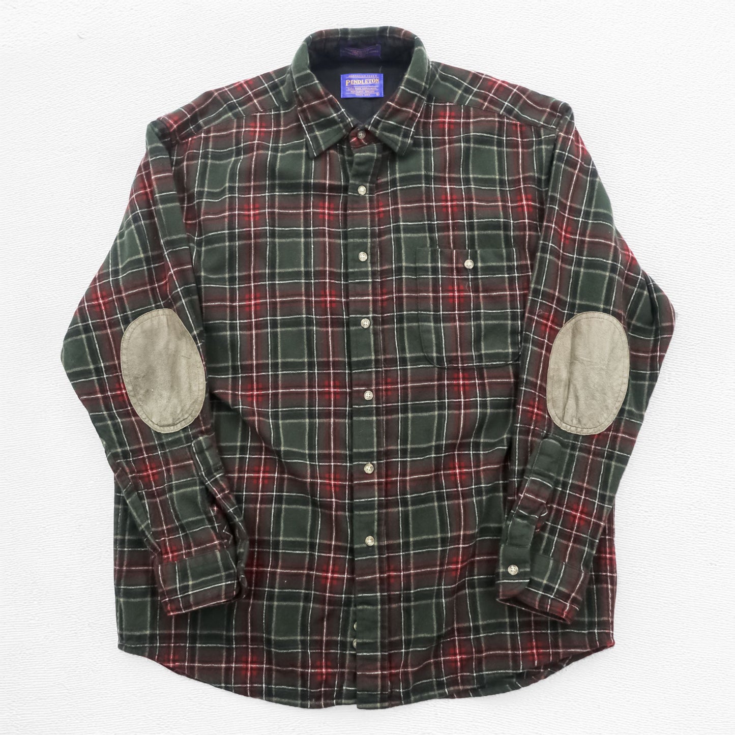 PENDLETON フランネルシャツ 長袖 ウールシャツ L チェック グリーン エルボーパッチ 胸ポケット VIRGIN WOOL