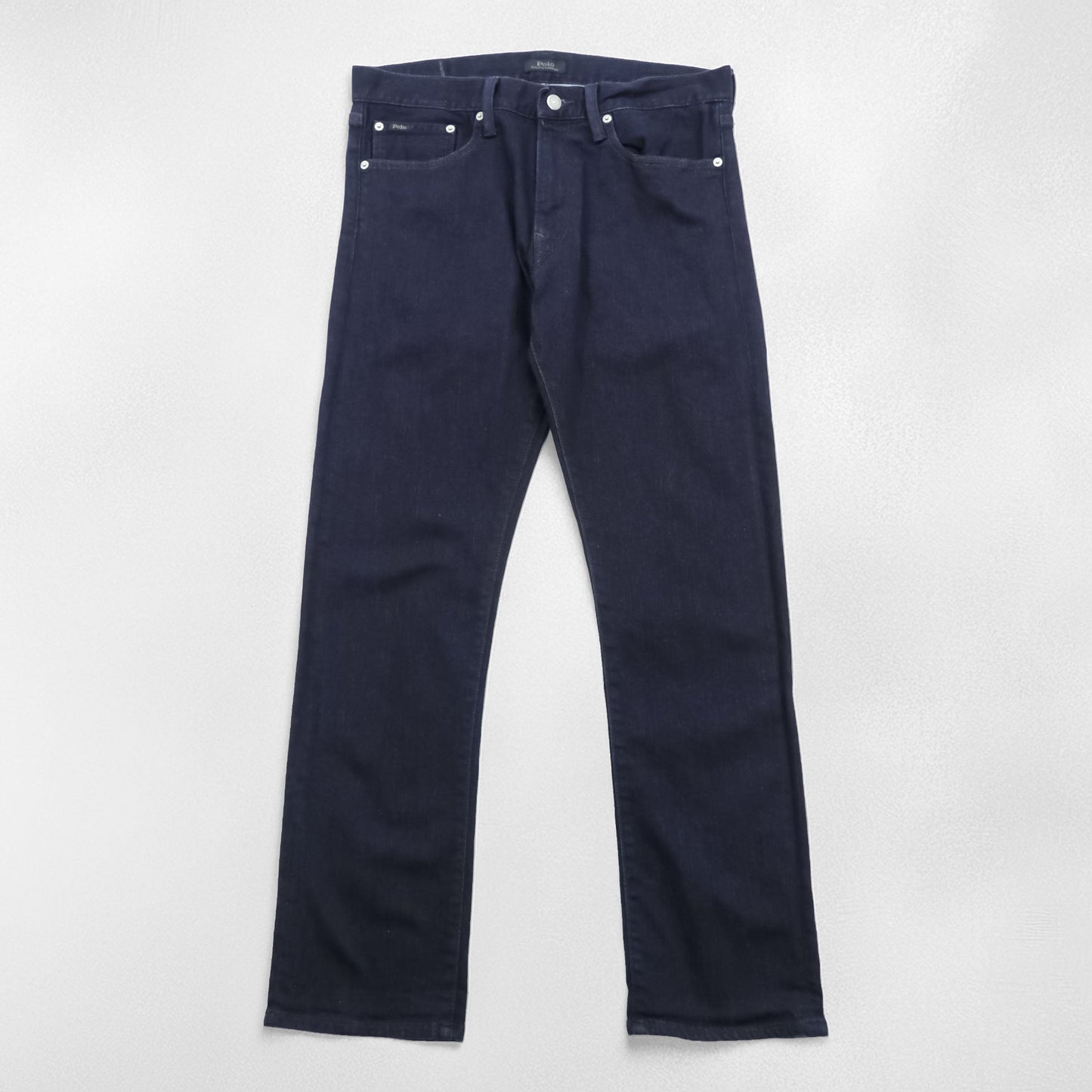 Polo Ralph Lauren デニムパンツ ジーンズ M ストレッチ インディゴ ネイビー 濃紺 スリム ストレート レザーパッチ THE VARICK SLIM STRAIGHT