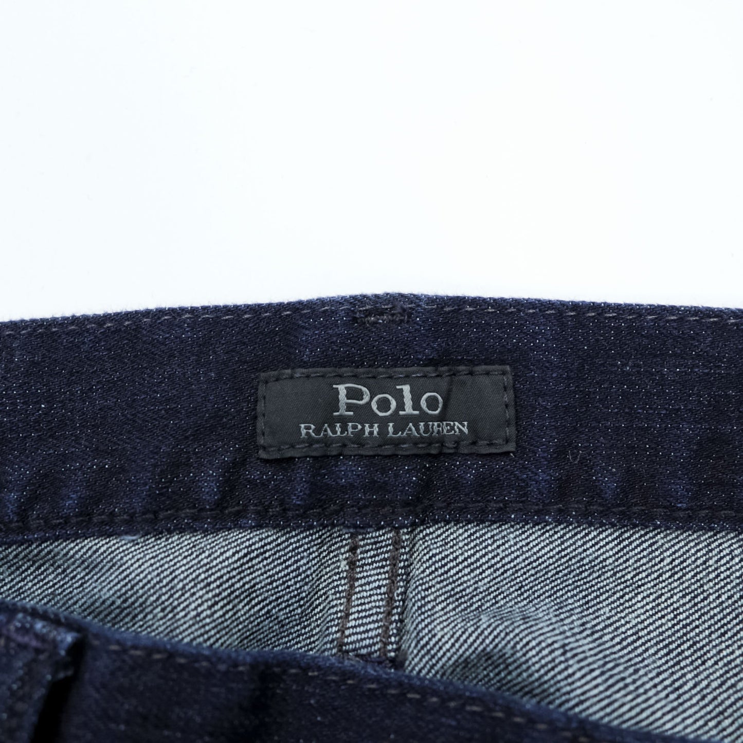 Polo Ralph Lauren デニムパンツ ジーンズ M ストレッチ インディゴ ネイビー 濃紺 スリム ストレート レザーパッチ THE VARICK SLIM STRAIGHT