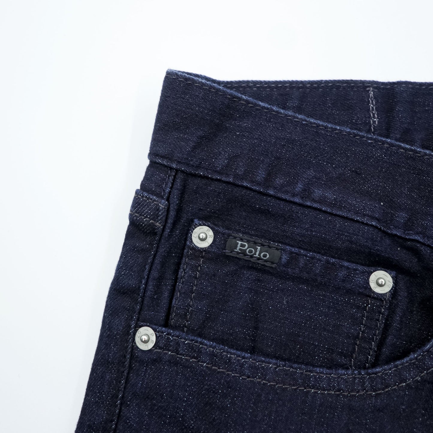 Polo Ralph Lauren デニムパンツ ジーンズ M ストレッチ インディゴ ネイビー 濃紺 スリム ストレート レザーパッチ THE VARICK SLIM STRAIGHT