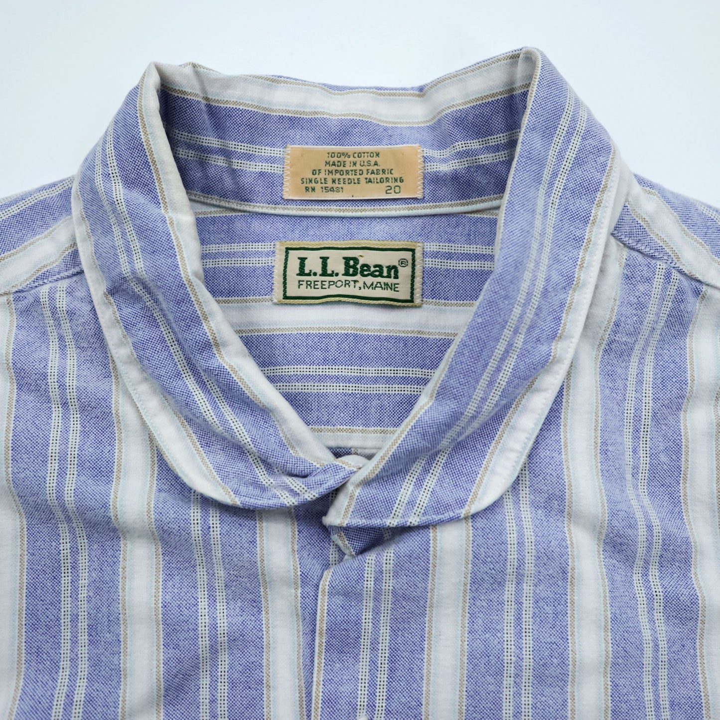 L.L.Bean 80年代 USA製 ラウンドカラーシャツ L ストライプ ブルー ホワイト 胸ポケット 丸襟