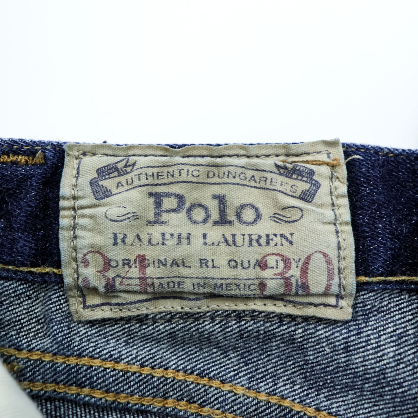 Polo Ralph Lauren ヴィンテージ加工 ストレート デニムパンツ ジーンズ L ストレッチ インディゴブルー レザーパッチ VARICK SLIM STRAIGHT