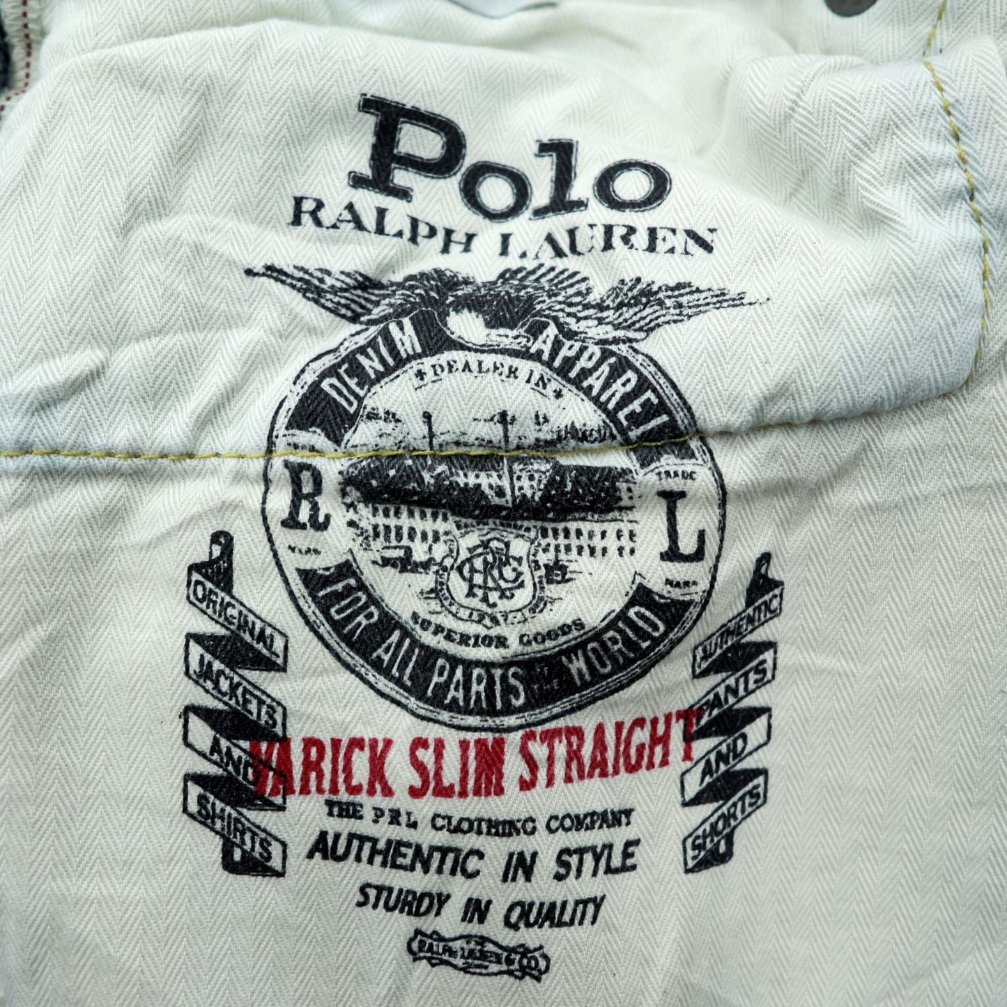 Polo Ralph Lauren ヴィンテージ加工 ストレート デニムパンツ ジーンズ L ストレッチ インディゴブルー レザーパッチ VARICK SLIM STRAIGHT