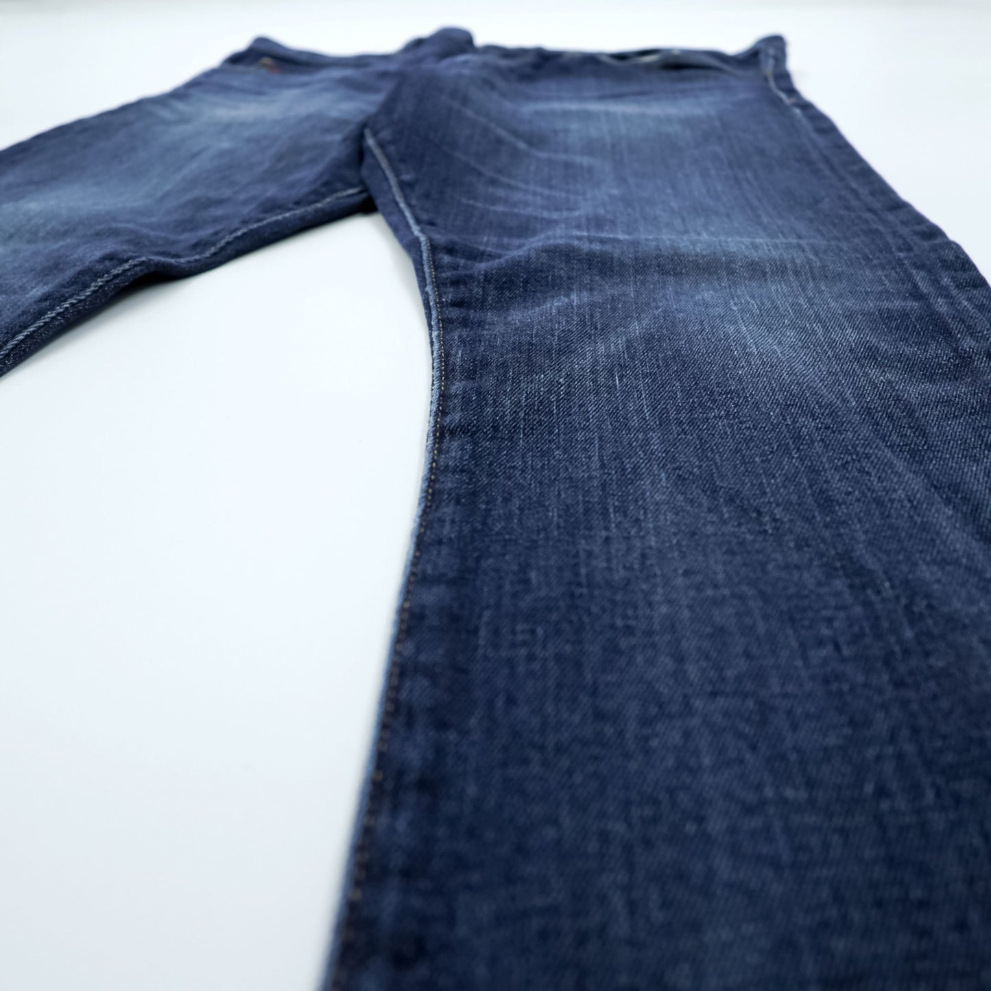 Polo Ralph Lauren ヴィンテージ加工 ストレート デニムパンツ ジーンズ L ストレッチ インディゴブルー レザーパッチ VARICK SLIM STRAIGHT