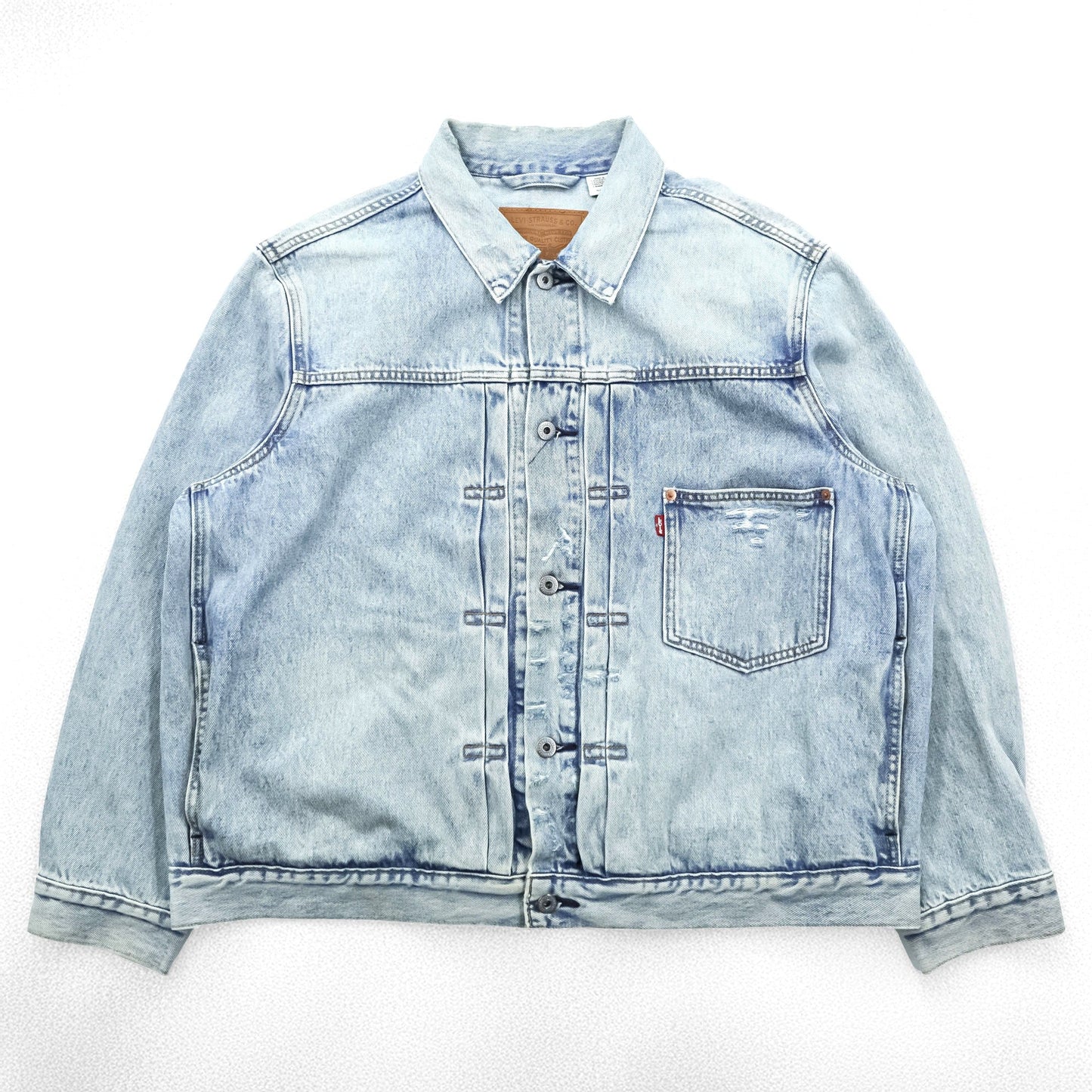 Levi's 大戦モデル 1stタイプ ビッグE ダメージ加工 デニム トラッカージャケット TYPEⅠ Gジャン XL シンチバック 短丈 ダブルプリーツ PREMIUM A3174-0006