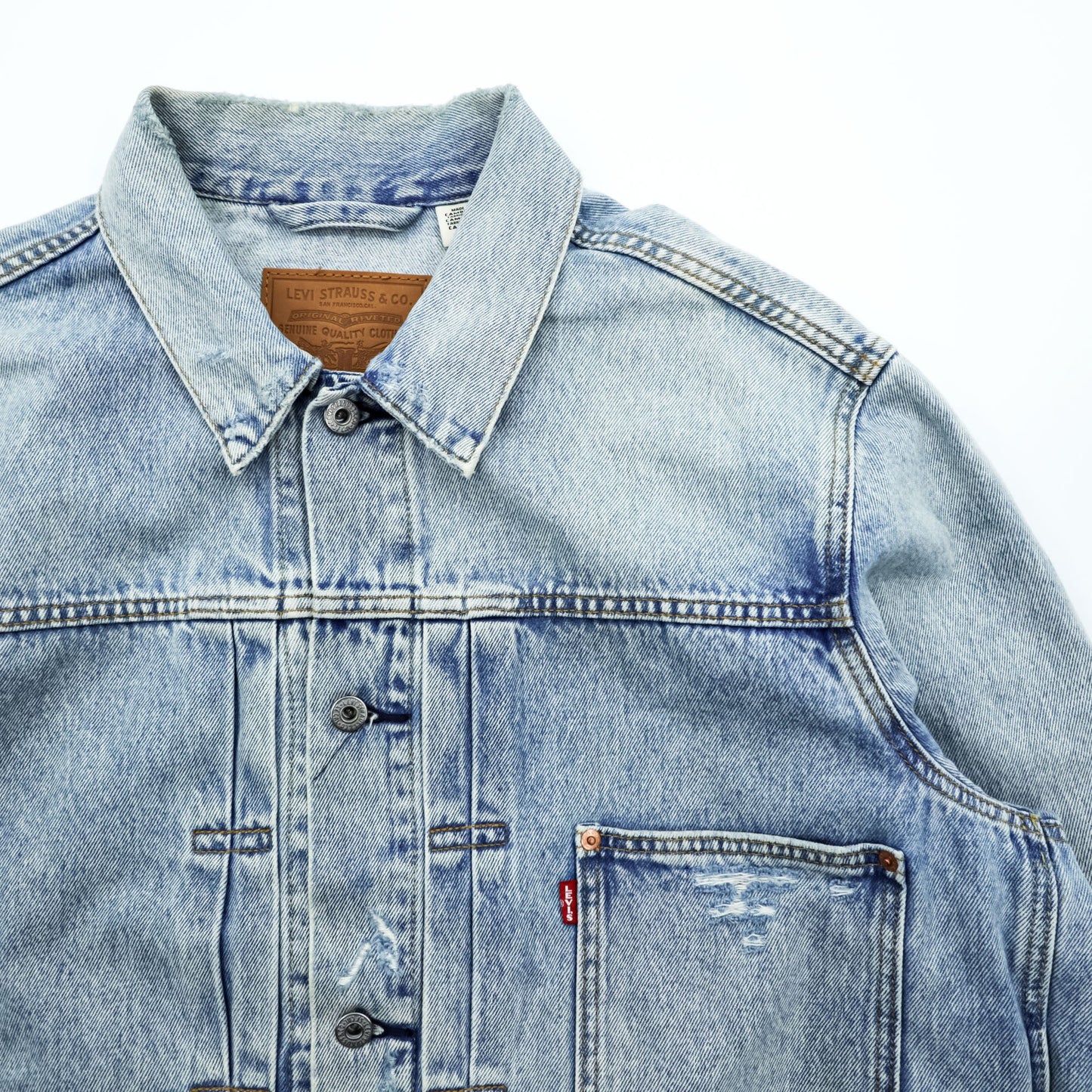 Levi's 大戦モデル 1stタイプ ビッグE ダメージ加工 デニム トラッカージャケット TYPEⅠ Gジャン XL シンチバック 短丈 ダブルプリーツ PREMIUM A3174-0006