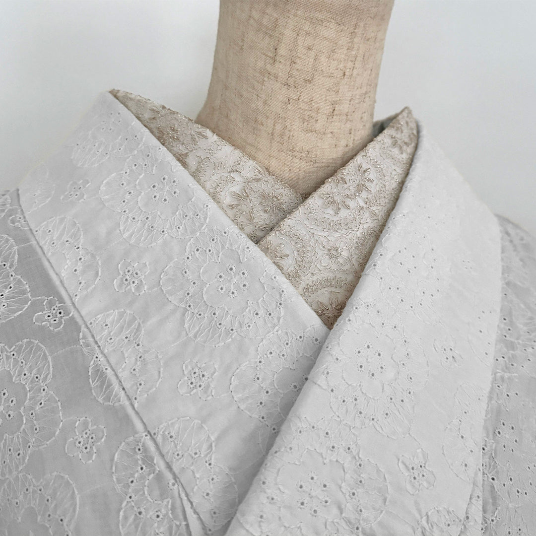 半衿 雪華の刺繍 レース半襟 シャンパン かわいい 金糸 オールシーズン 夏も