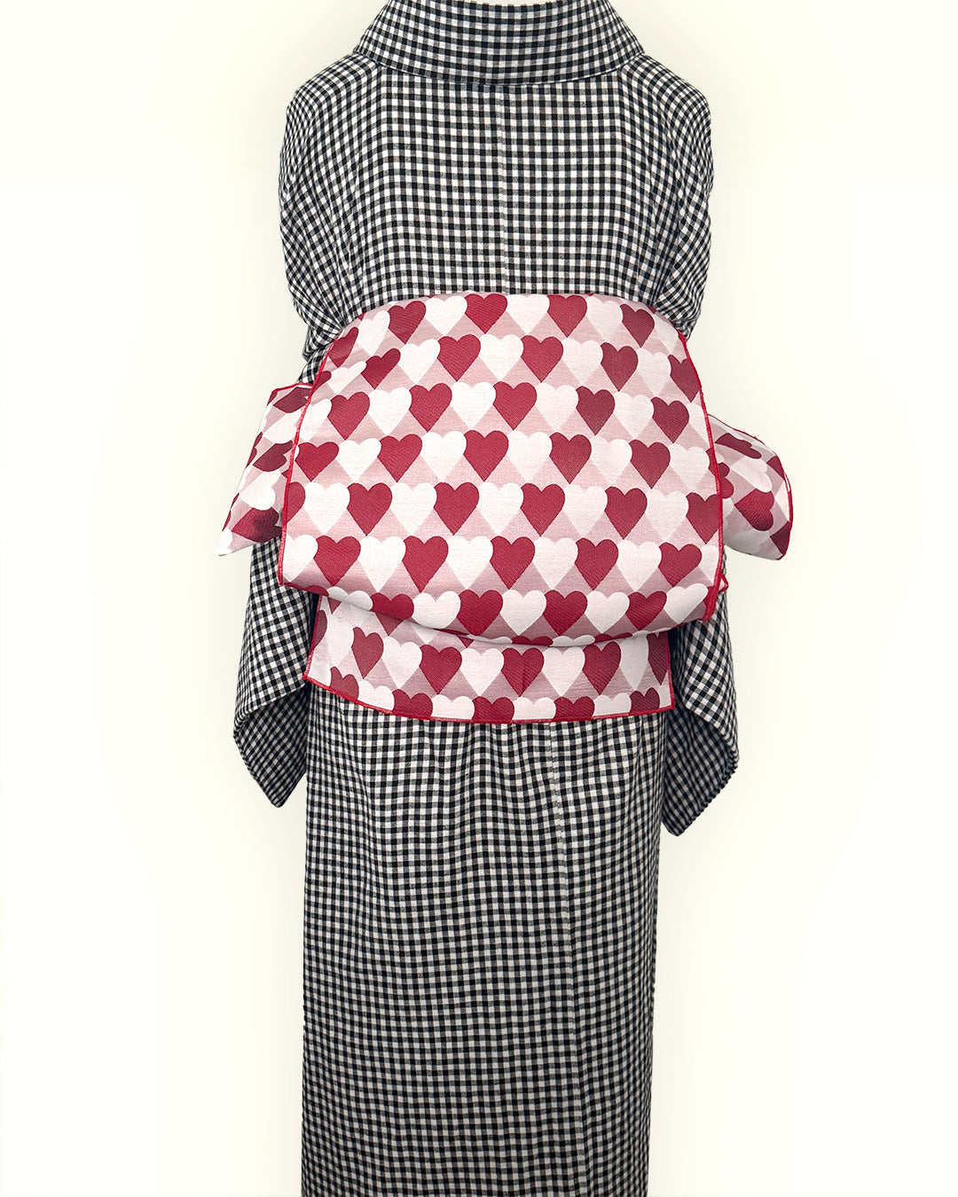 Heko Obi (Heko Obi) for Adults, Heart, Regimental, and Scale Pattern, Cute, Red, and Pink