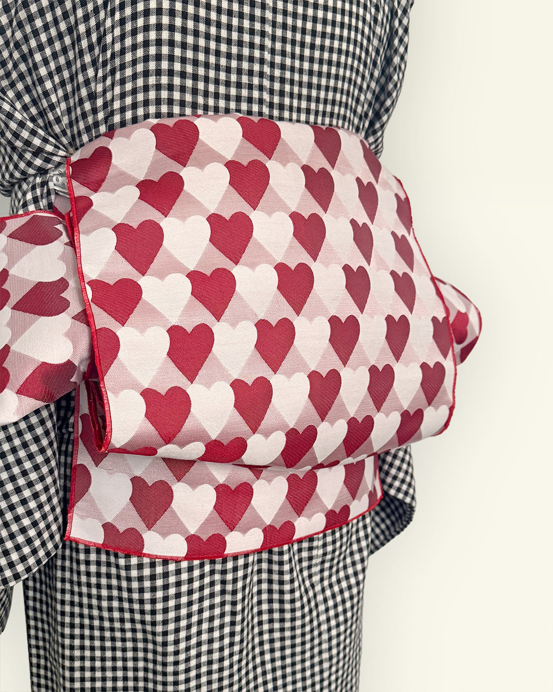 Heko Obi (Heko Obi) for Adults, Heart, Regimental, and Scale Pattern, Cute, Red, and Pink