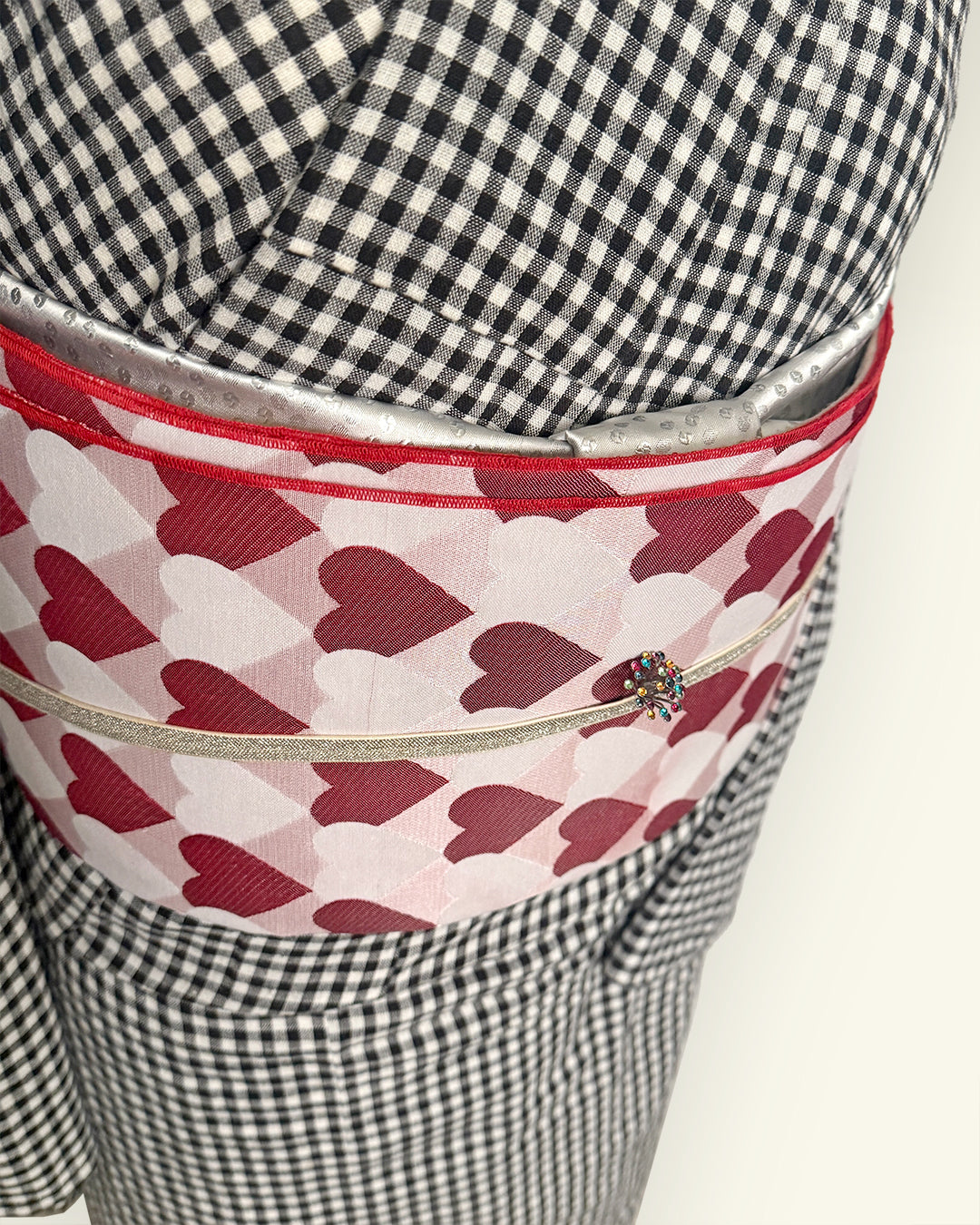 Heko Obi (Heko Obi) for Adults, Heart, Regimental, and Scale Pattern, Cute, Red, and Pink