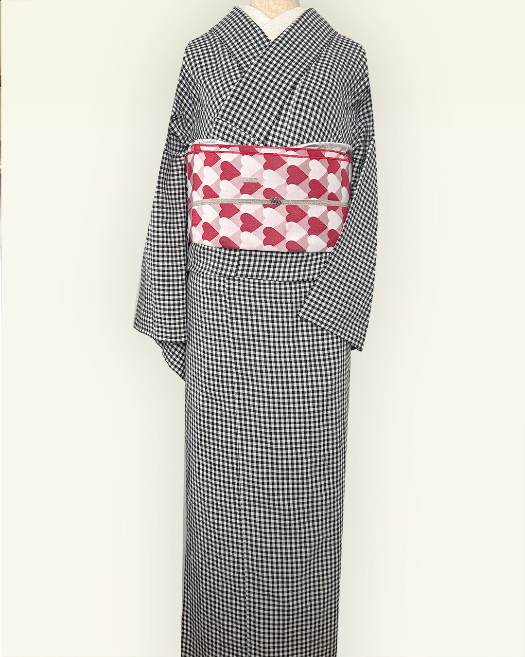 Heko Obi (Heko Obi) for Adults, Heart, Regimental, and Scale Pattern, Cute, Red, and Pink
