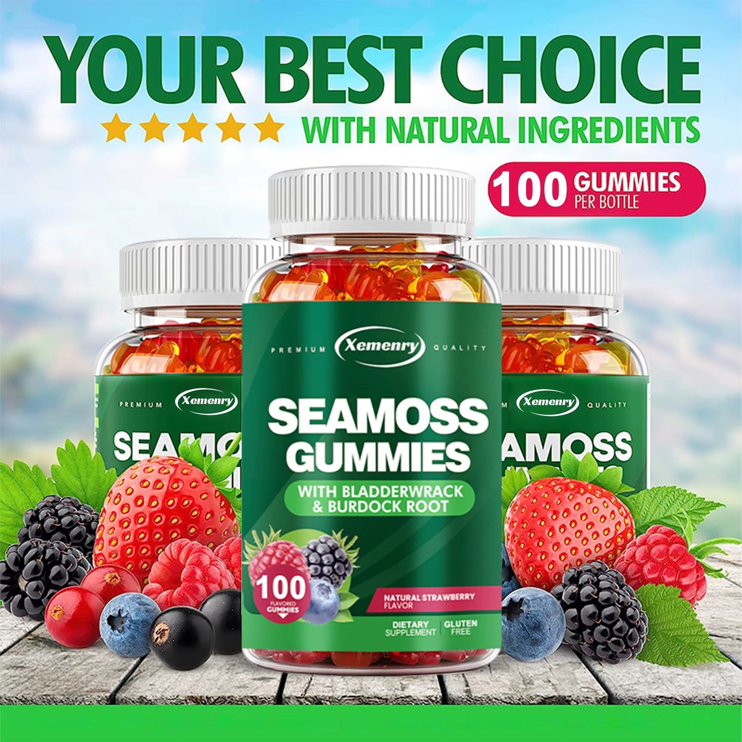 SEAMOSS Gummies With Bladderwrack and Burdock Root - Immune, Skin, and Detox Support (100 Gummies)