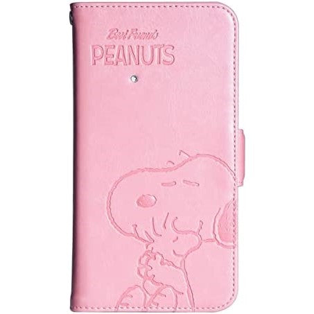 [スヌーピー/SNOOPY]iPhone(アイフォン)用 上質なPUレザー 手帳型ケース(ピンク)