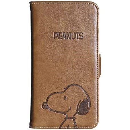 [スヌーピー/SNOOPY]iPhone(アイフォン)用 上質なPUレザー 手帳型ケース(ブラウン)