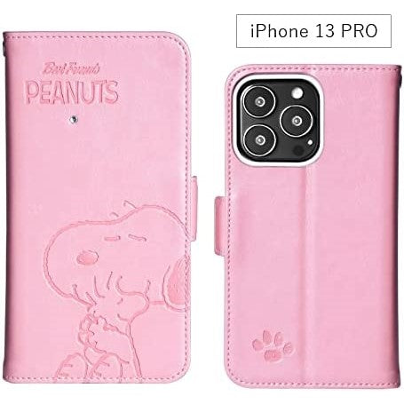 [スヌーピー/SNOOPY]iPhone(アイフォン)用 上質なPUレザー 手帳型ケース(ピンク)