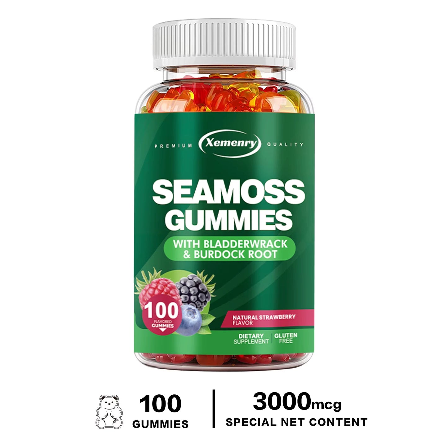 SEAMOSS Gummies With Bladderwrack and Burdock Root - Immune, Skin, and Detox Support (100 Gummies)