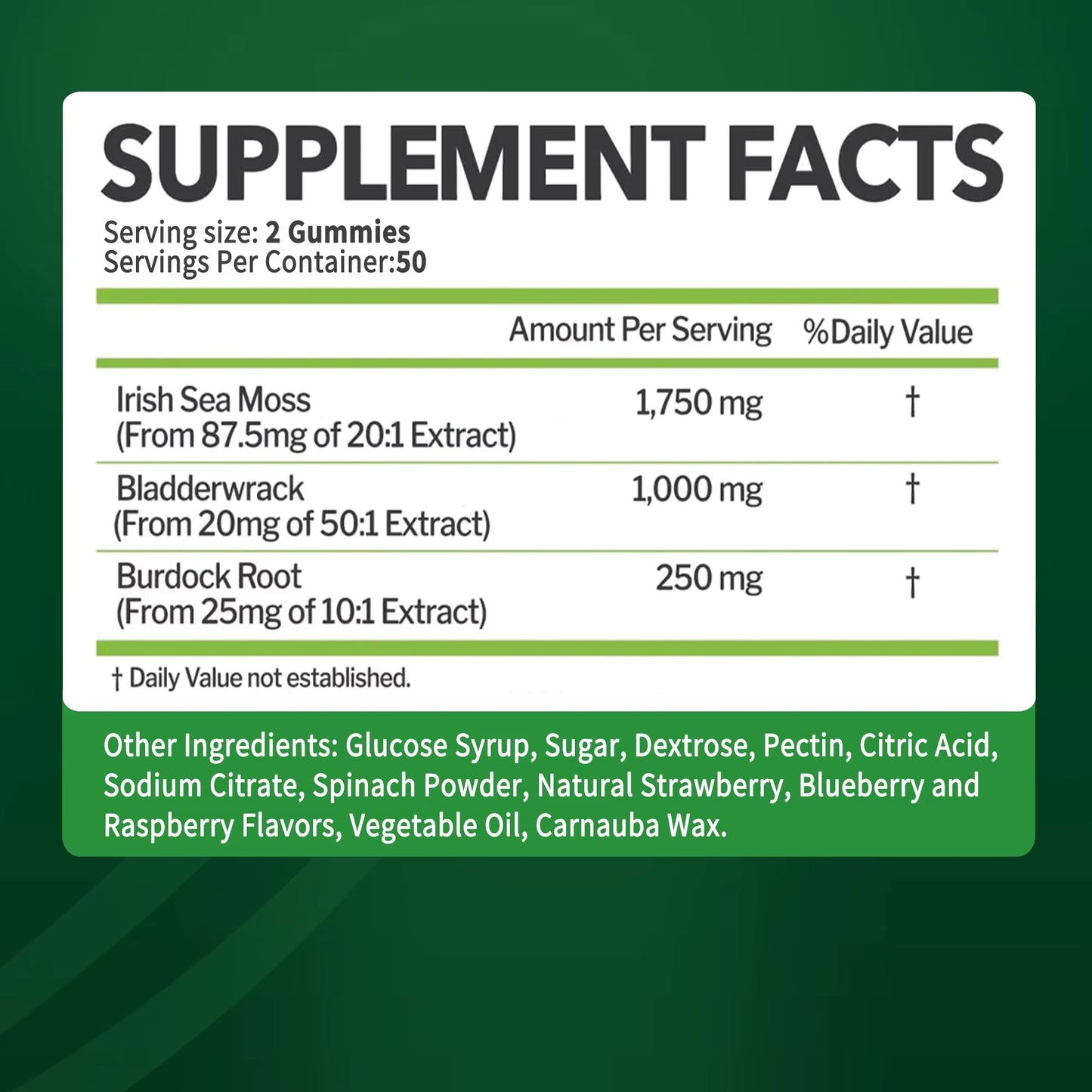 SEAMOSS Gummies With Bladderwrack and Burdock Root - Immune, Skin, and Detox Support (100 Gummies)