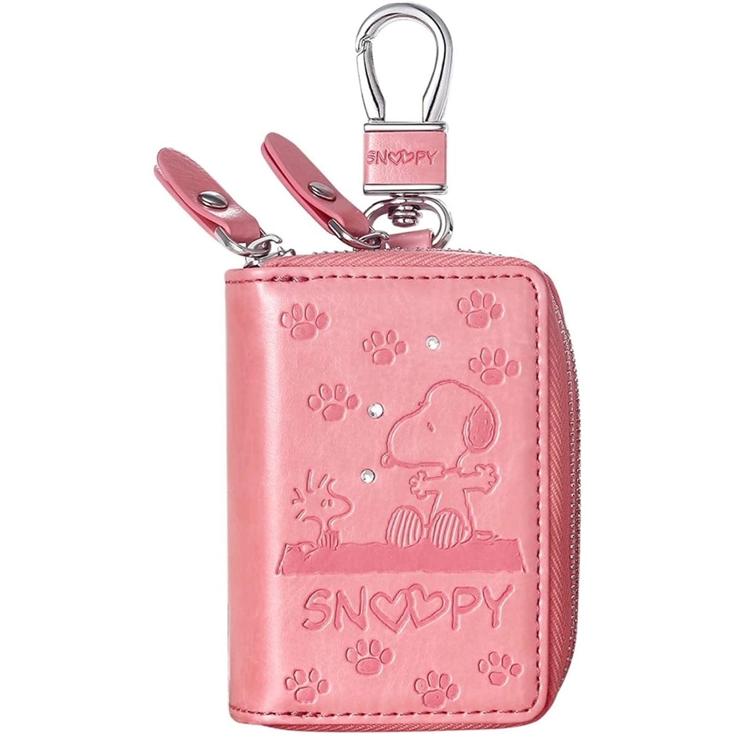 [スヌーピー/SNOOPY]高級PUレザー ２つ収納 スマートキーケース(ピンク)