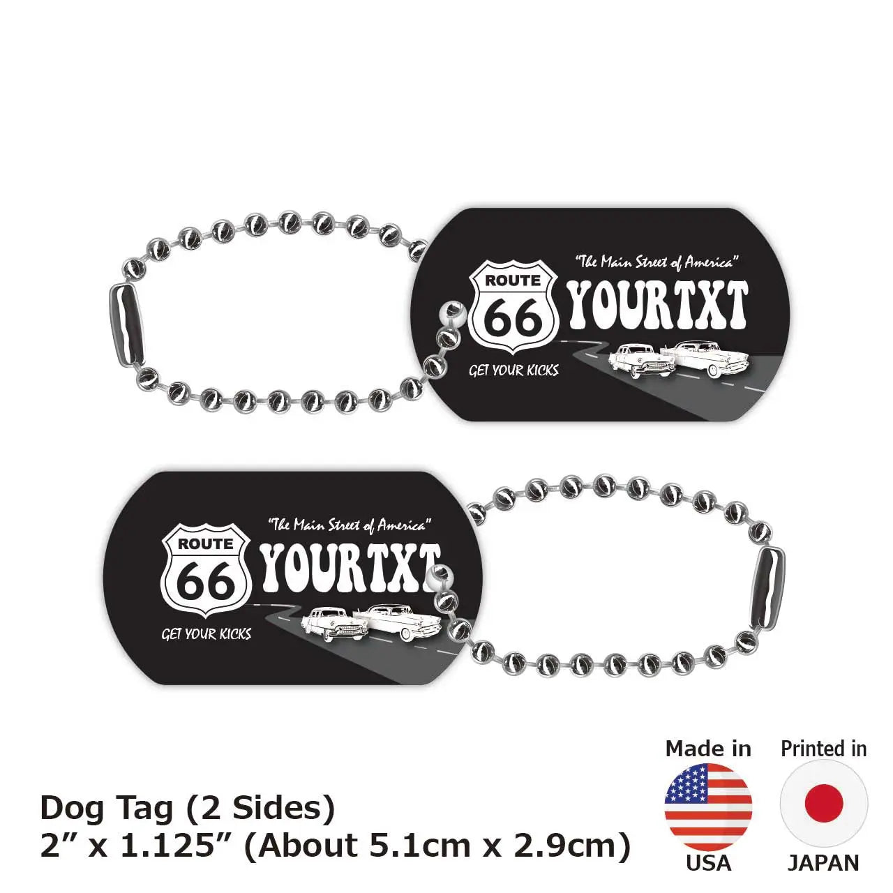[Dog Tag] Route 66 Black/Original American License Plate-Shaped Personalized Keychain